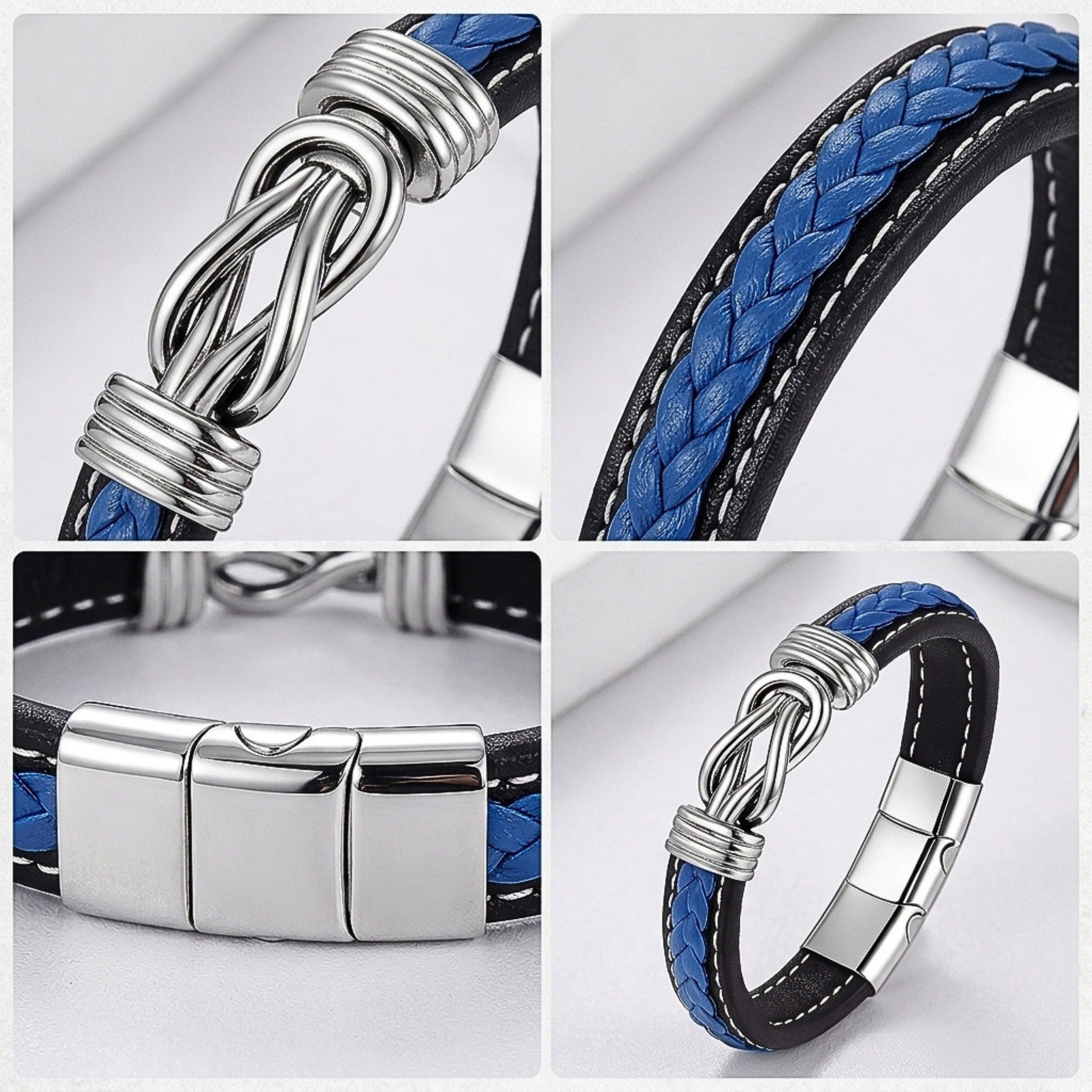 UNIQAL.de Lederarmband ETERNAL – stilvolles Infinity Armband aus Leder & Edelstahl (ideales Geschenk für Vater, Sohn oder Partner, Magnetverschluss mit Verlängerungsglied), Deutsche Handwerkskunst. Hochwertiges Design. Made by Uniqal.