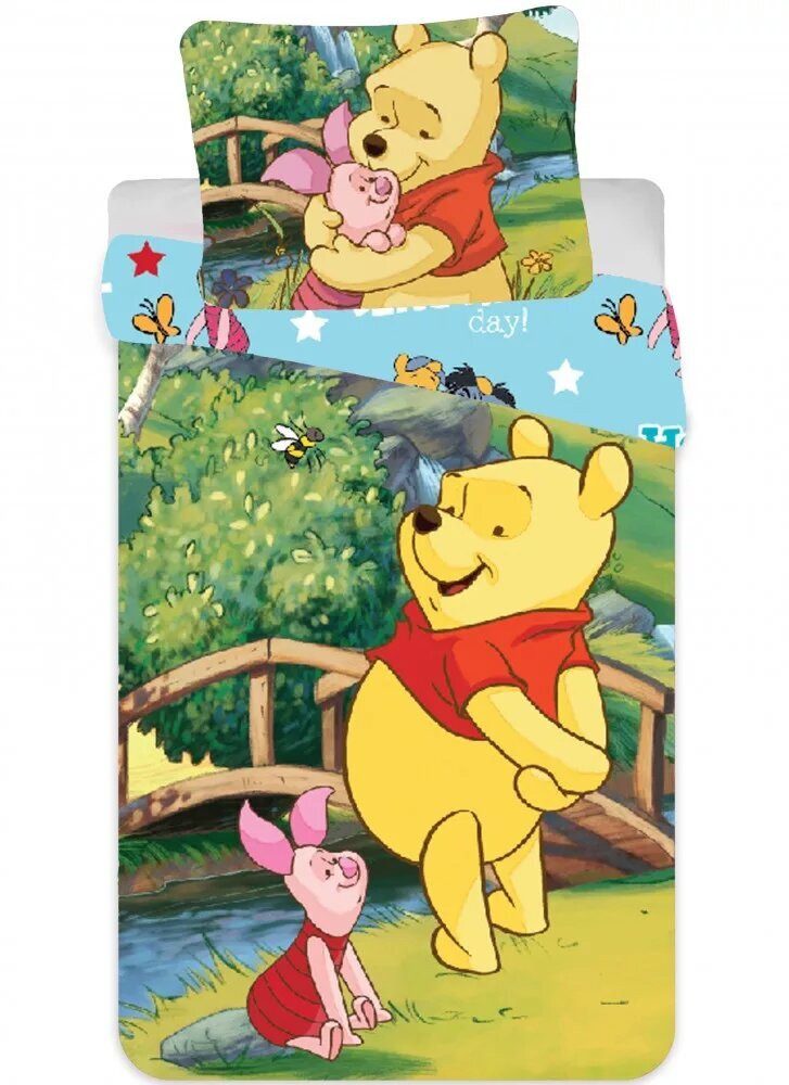 Javoli.com Kinderbettwäsche Pooh Kinderbettwäsche 90 × 140 cm, 40 × 55 cm, 100 % Baumwolle, 2 teilig, 100 % Baumwolle