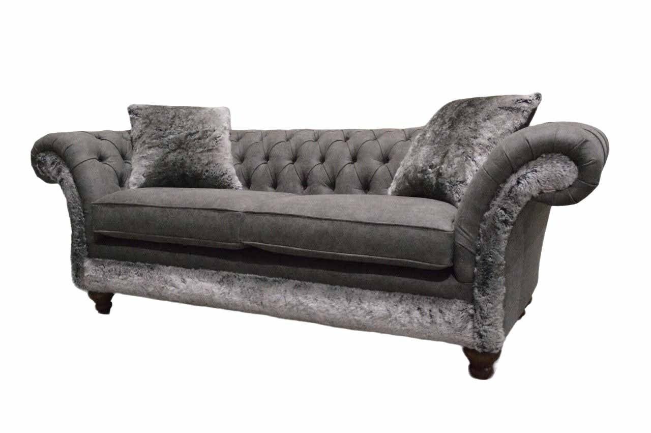 Klassischer Made JVmoebel Polster Grauer 3 Sofa in Sofa Couch Chesterfield Sitzer Stoff, Europe