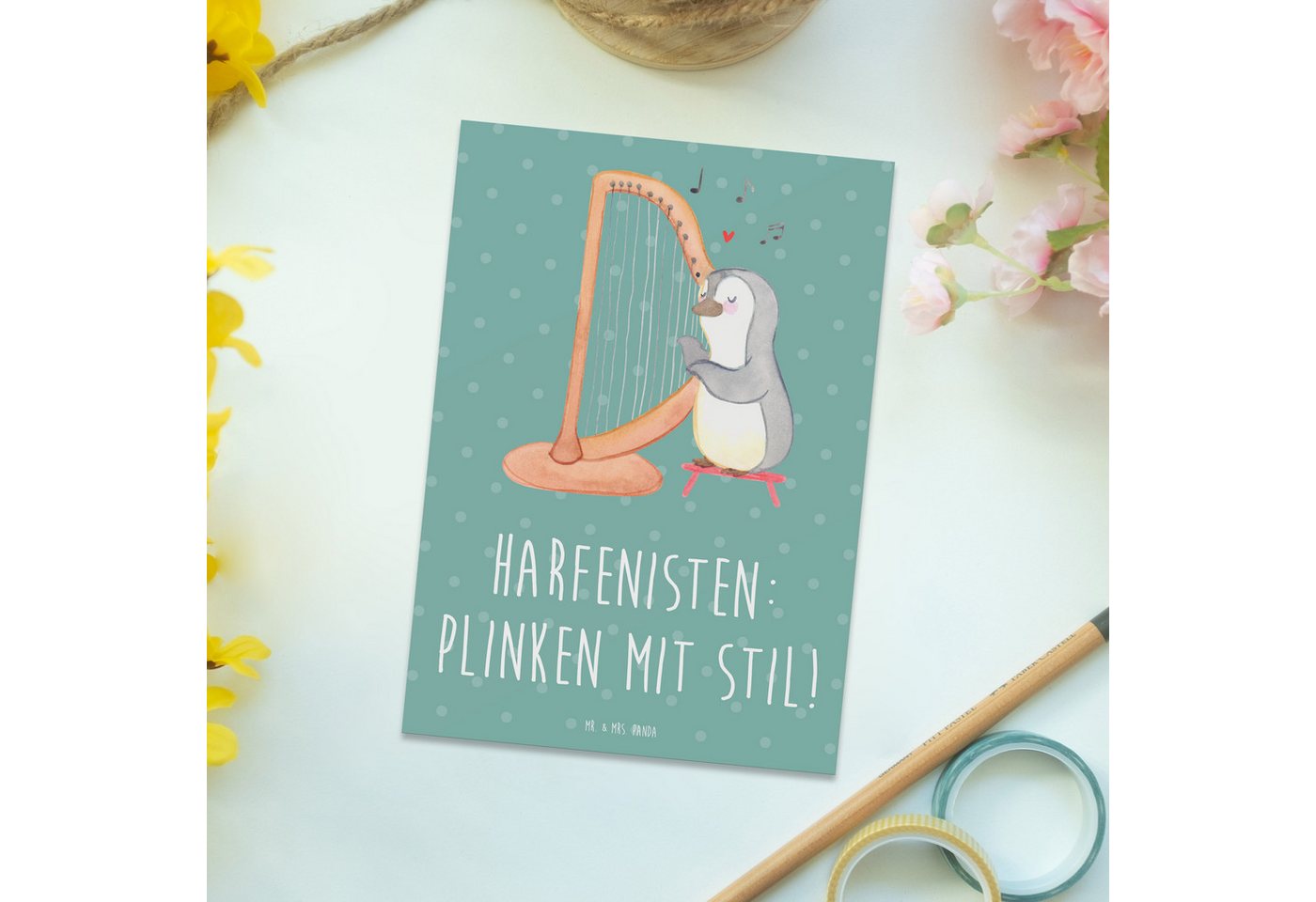 Thumbnail - Mr. & Mrs. Panda Postkarte Harfe mit Stil - Meeresbrise - Geschenk, handgefertigte Produkte, Spi