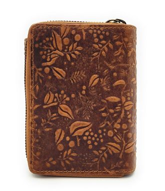 Hill Burry Geldbörse echt Leder Damen Portemonnaie mit RFID Schutz, wunderschönes, florales Muster, 16 Kartenfächer