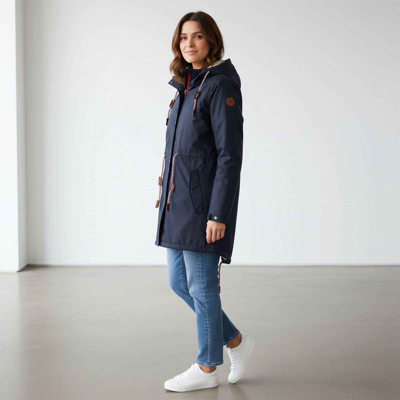 modAS Regenjacke 13309W Damen Regenmantel aus PU - Wasserdichte Jacke mit Teddy-Fleece-Futter