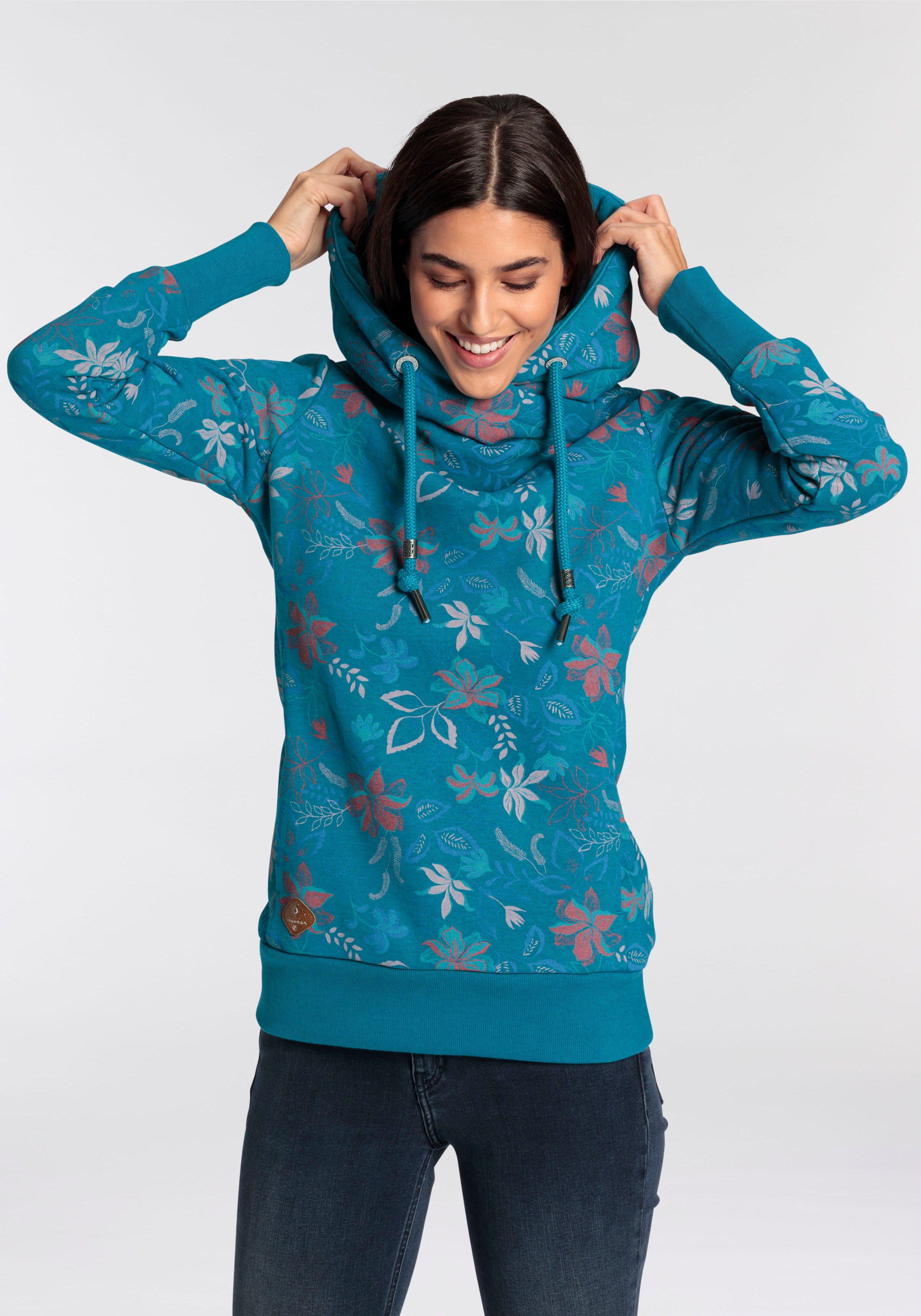 Ragwear Sweater GRIPY FLOWERS O Hoodie mit floralem All Over-Druck blue