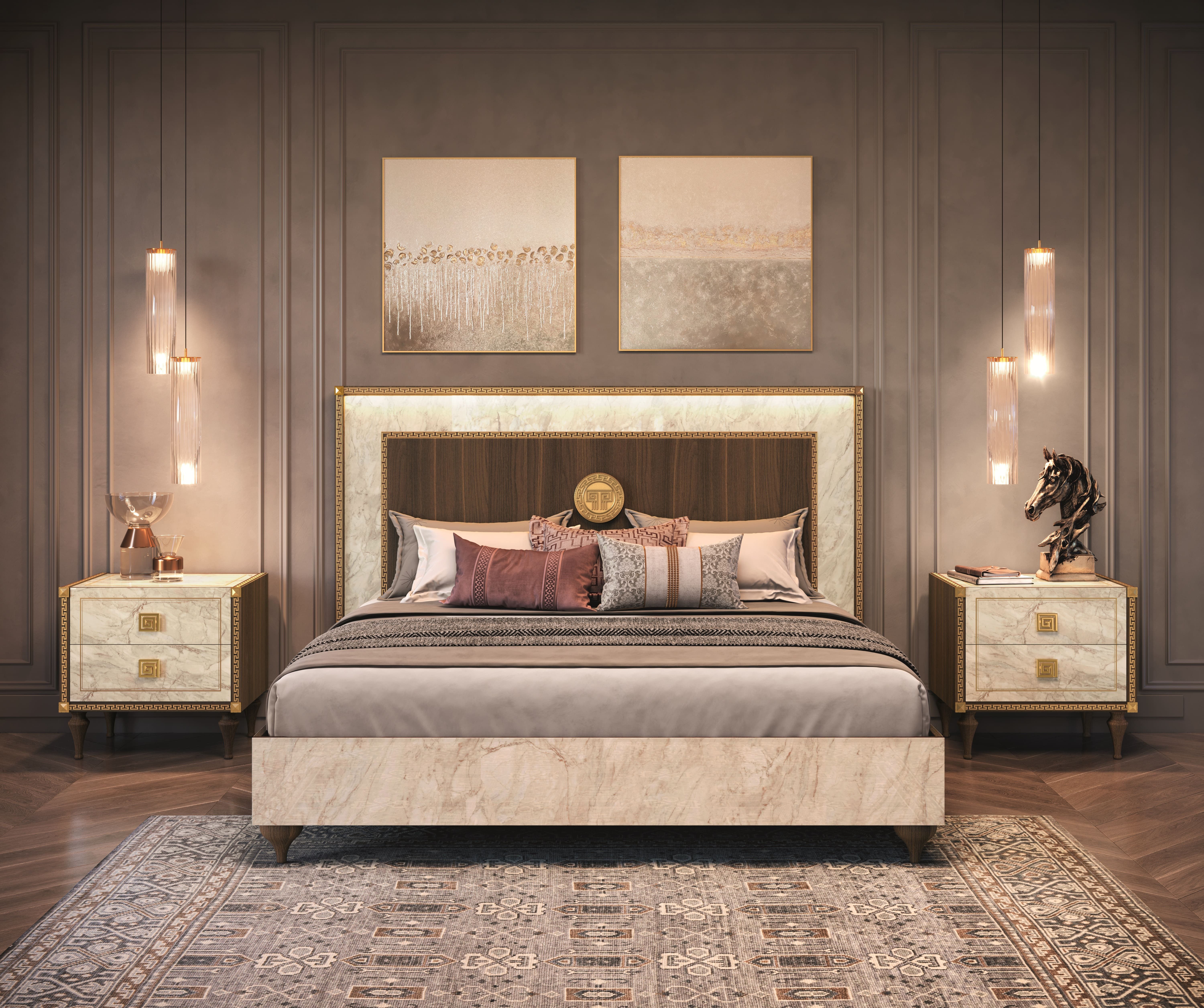 JVmoebel Schlafzimmer-Set JVMoebel Schlafzimmermöbel in Braun mit Bett und Nachttischen, (3-tlg), Made in Europa