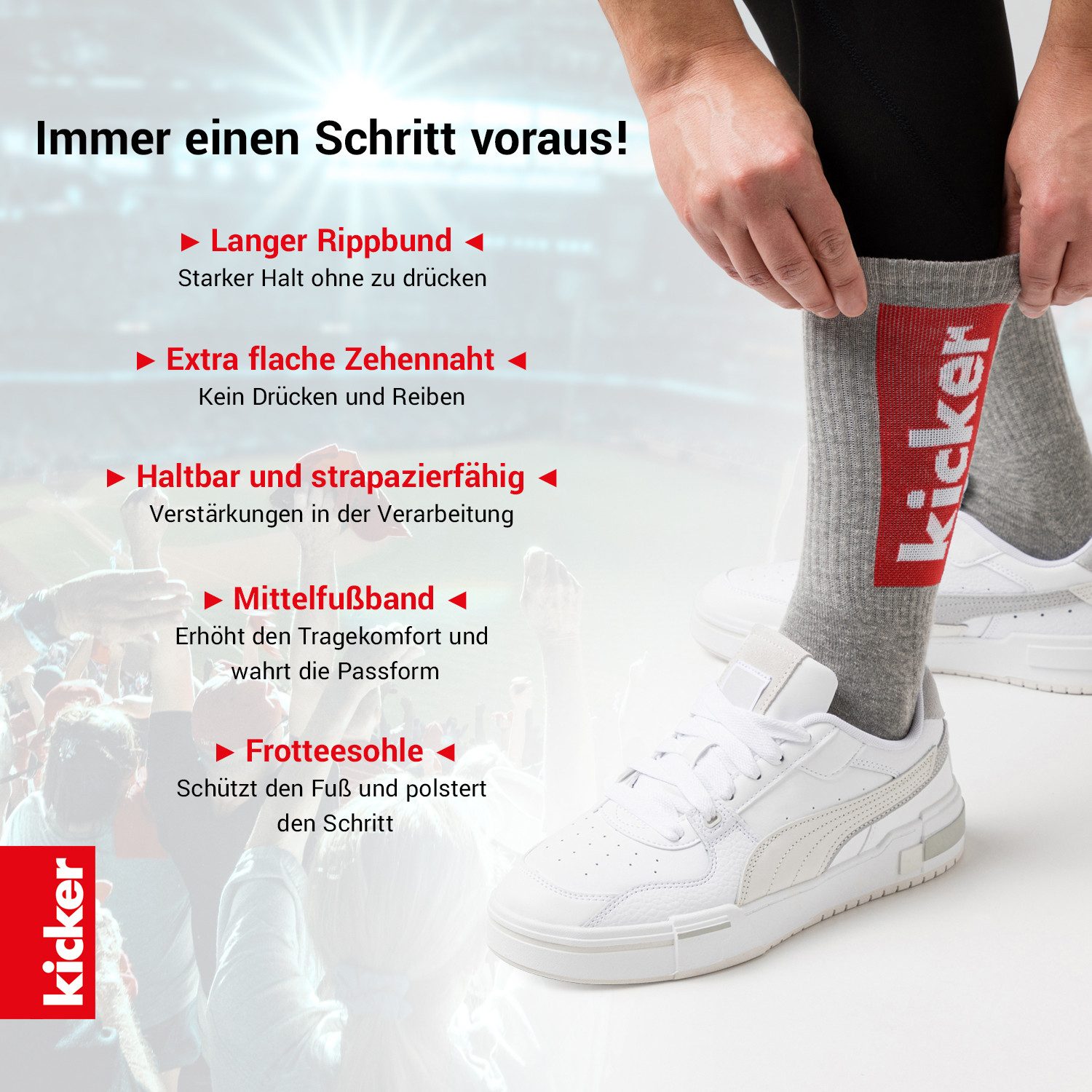 kicker Tennissocken Crew Socks für Damen und Herren (6-Paar)