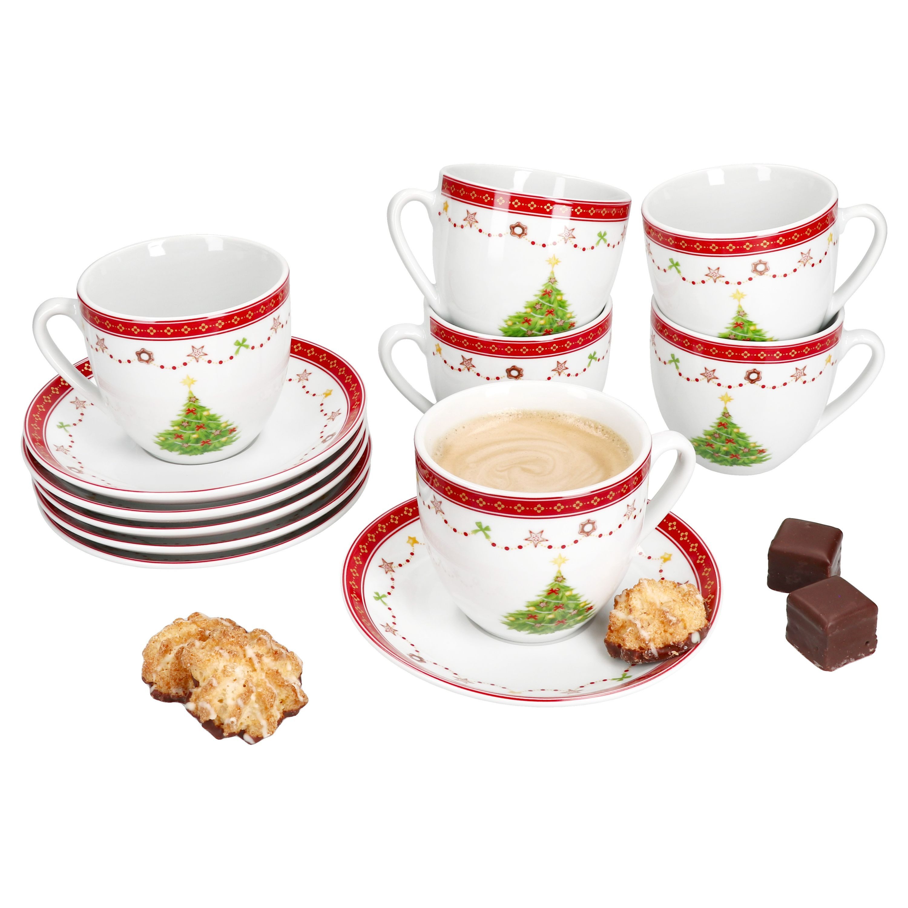 Tasse Weihnachtstraum Kaffeetassen + Untertassen 6 Pers Porzellan Tee Kakao
