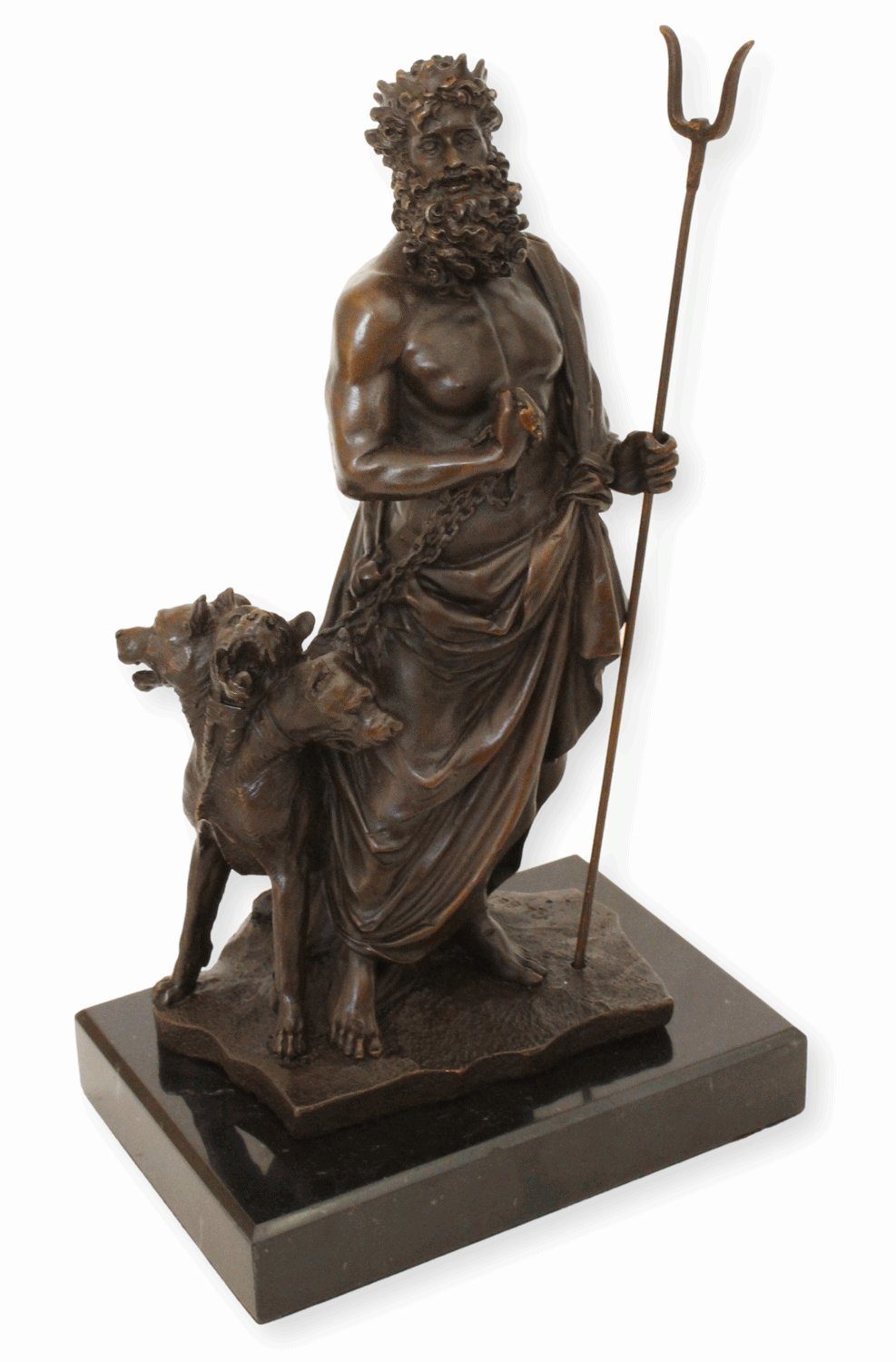 Marmorsockel cm Bronze JS mit Hades 29 H Dekofigur GartenDeko Kerberos Bronzefigur auf