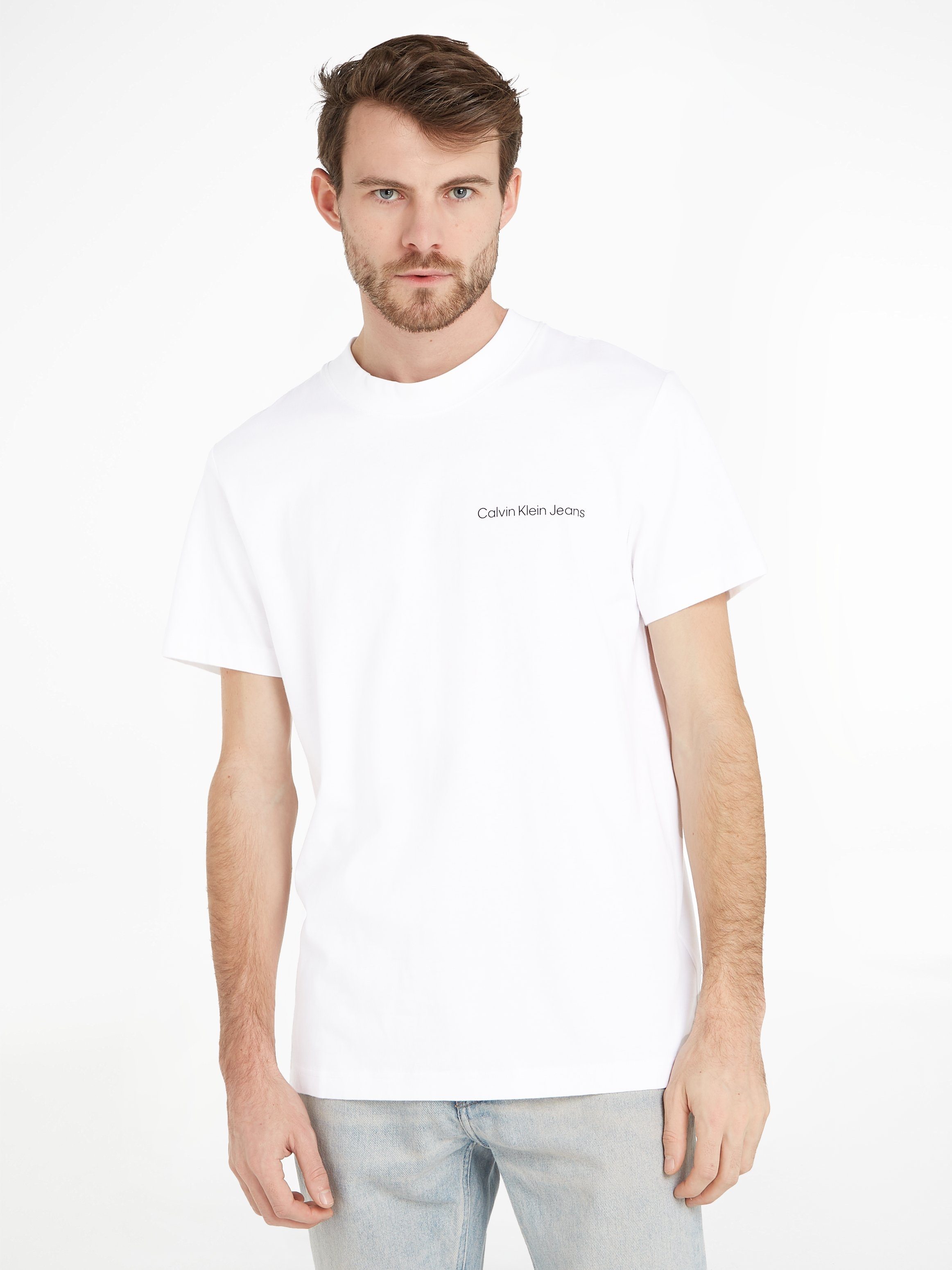 Calvin Klein Jeans White TAPE TEE T-Shirt LOGO Bright