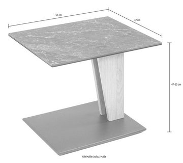 Vierhaus Beistelltisch, stufenlos höhenverstellbar, rollbar, Keramik auf Glas