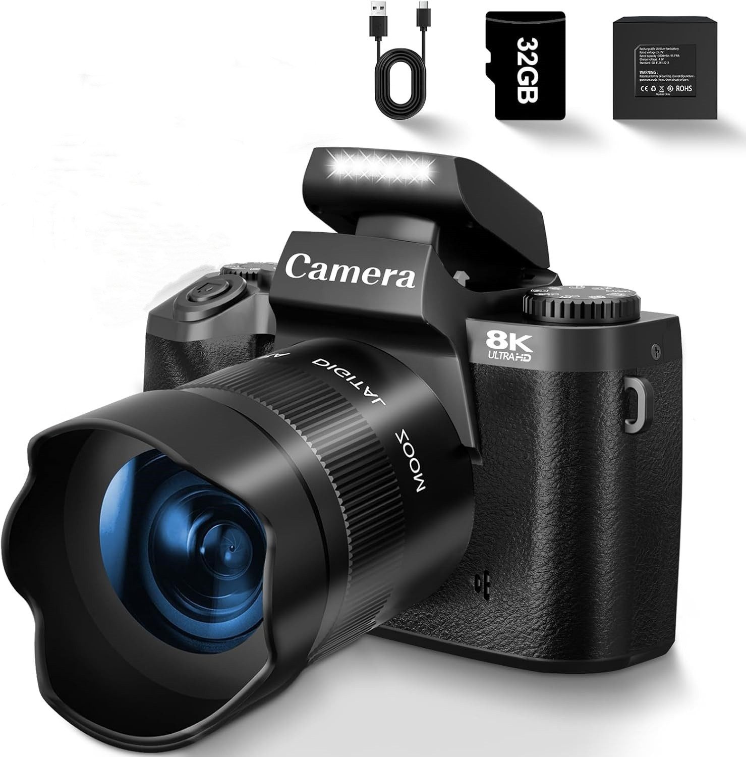 Fine Life Pro Digitalkamera, 4K 64MP-Kamera, 4,0Touchscreen, 16X digitalem Zoom Superzoom-Kamera