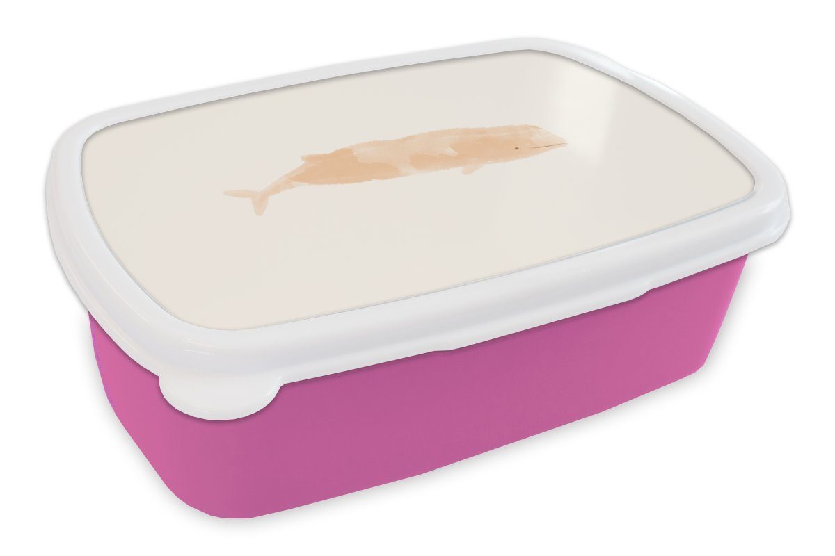 MuchoWow Lunchbox Fisch - Aquarell - Pastell, Kunststoff, (2-tlg), Brotbox für Erwachsene, Brotdose Kinder, Snackbox, Mädchen, Kunststoff rosa