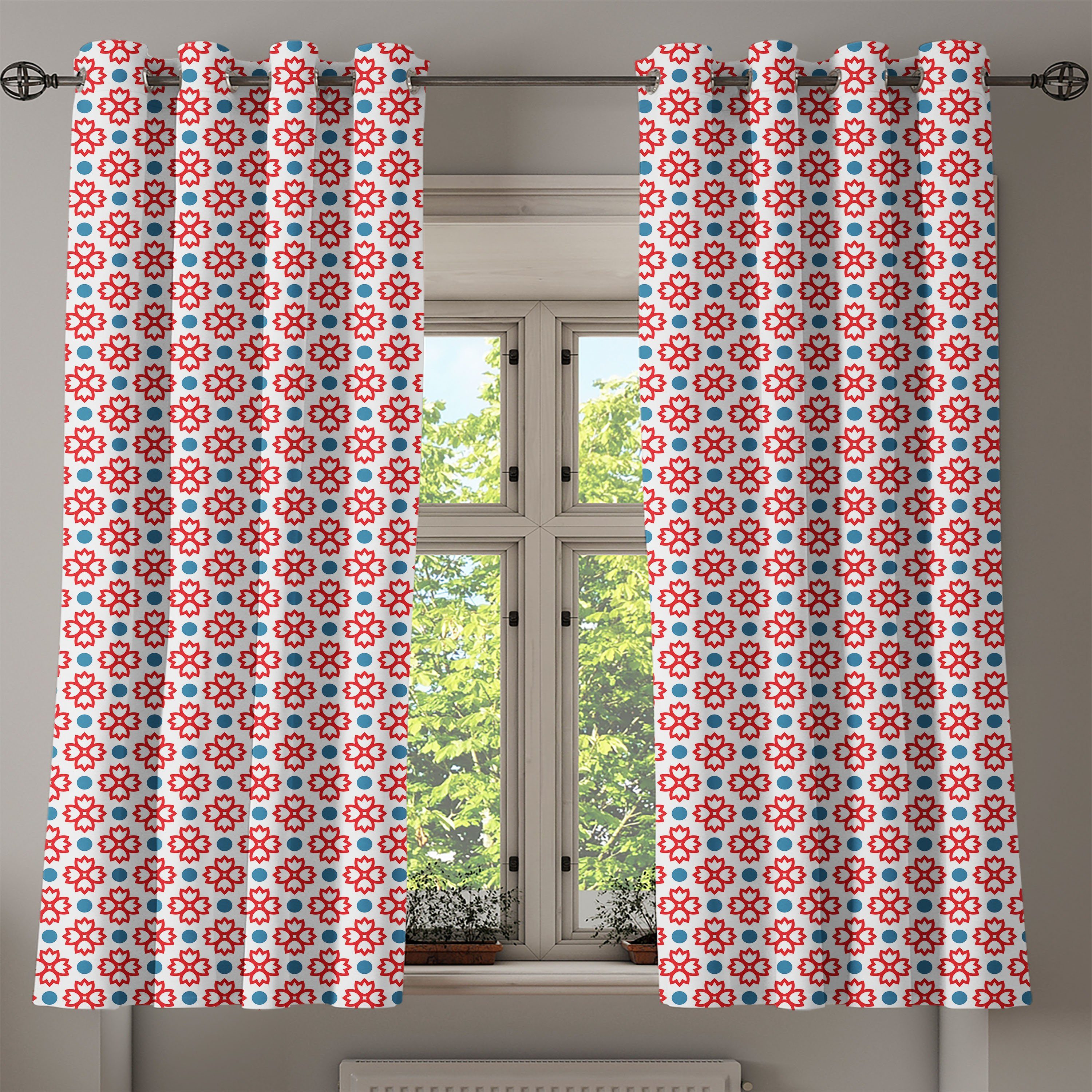 2-Panel-Fenstervorhänge Blumen Dekorative Wohnzimmer, Abakuhaus, Abstrakt Schlafzimmer Natur für Europäische Gardine