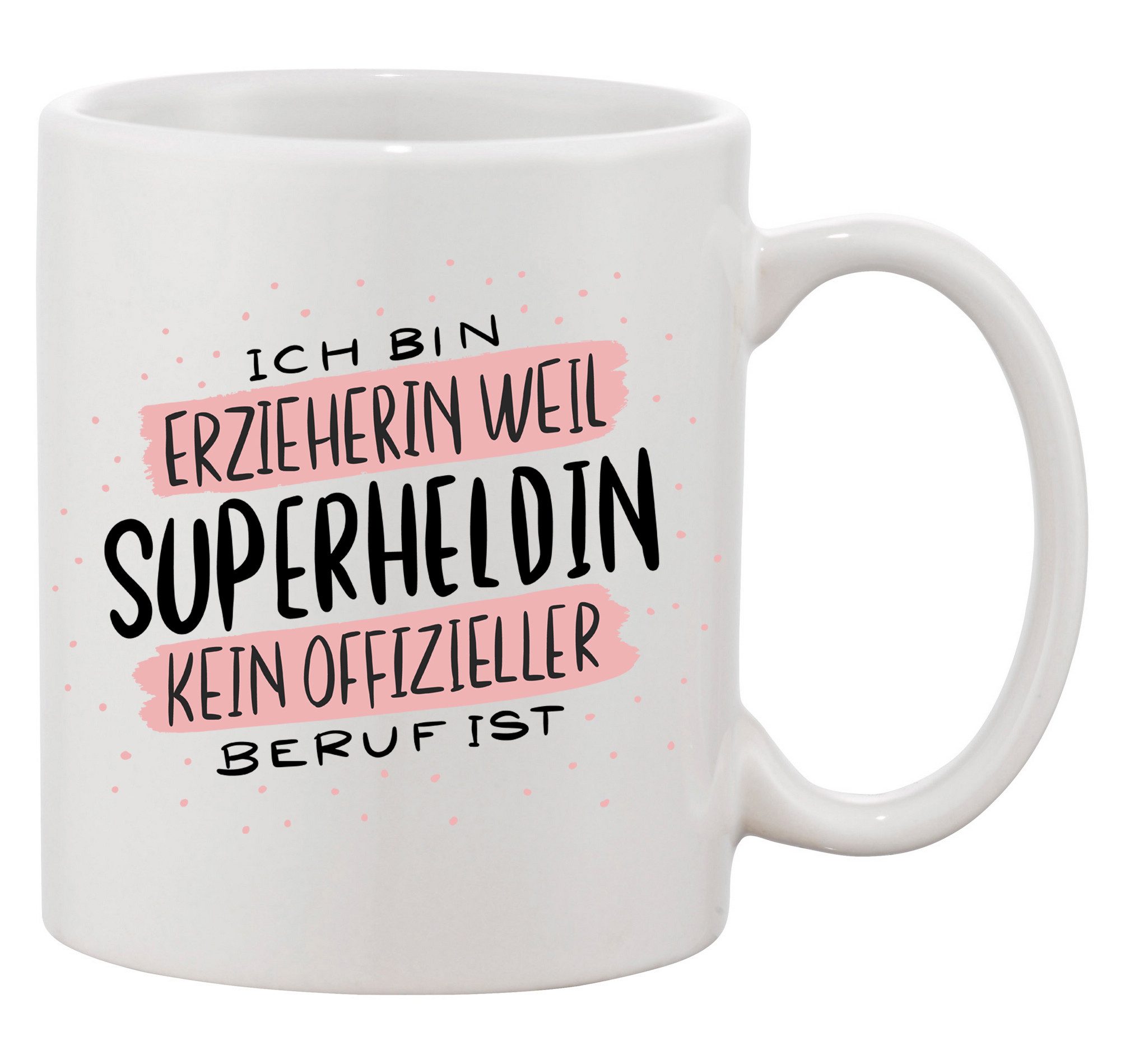 Blondie & Brownie Tasse SuperheldErzieher Erzieherin Spruch Print Keramikbecher Geschenk, 1-tlg., Keramik, SuperheldErzieher_Tasse Motivbecher Deluxe