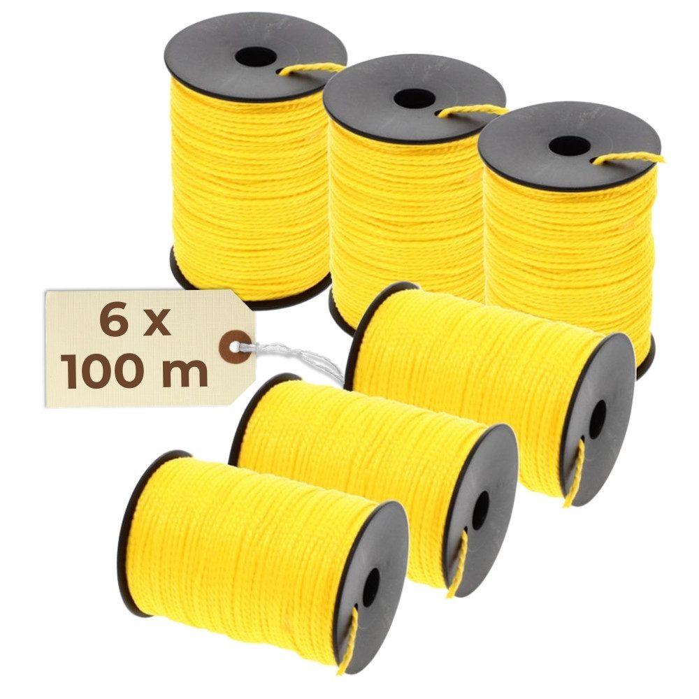 GarPet Schlagschnur Maurerschnur gelb 6er Set Richtschnur 100 m 2 mm reißfeste Schnur Bau