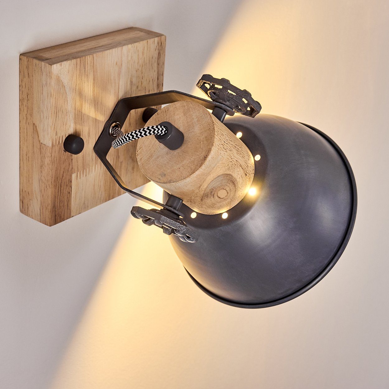 hofstein Wandleuchte »Cotes« verstellbare Wandlampe aus Metall/Holz in Grau/Weiß/Braun, ohne Leuchtmittel, 1xE27 Fassung, Wandspot im Retro/Vintage Design – Bild 4 von 5