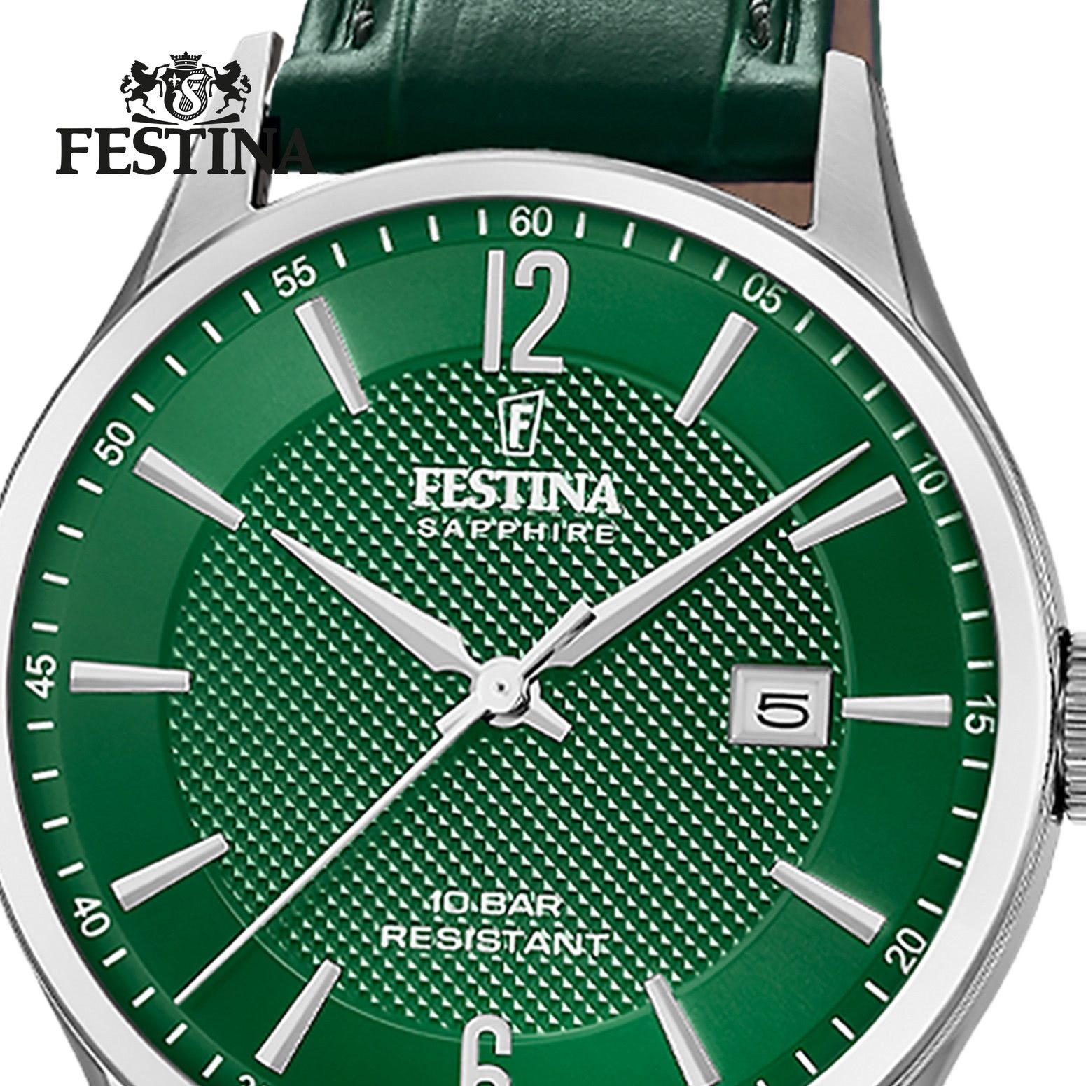 Festina Quarzuhr Festina Herrenuhr Swiss Made Armbanduhr, (Analoguhr), Herren Armbanduhr rund, Lederarmband grün, Elegant