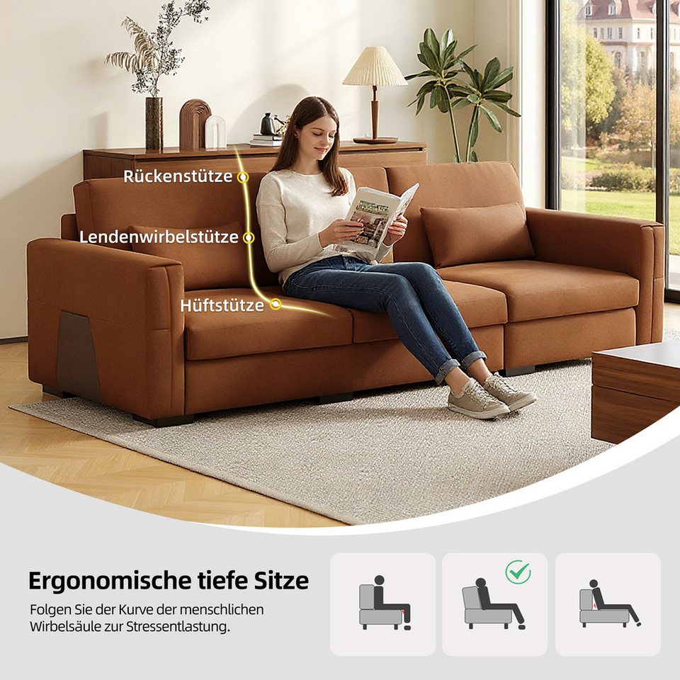 oleyluckidea Big-Sofa Lederoptik 3 Sitzer Sofa weich gepolstert mit Armlehnen modern