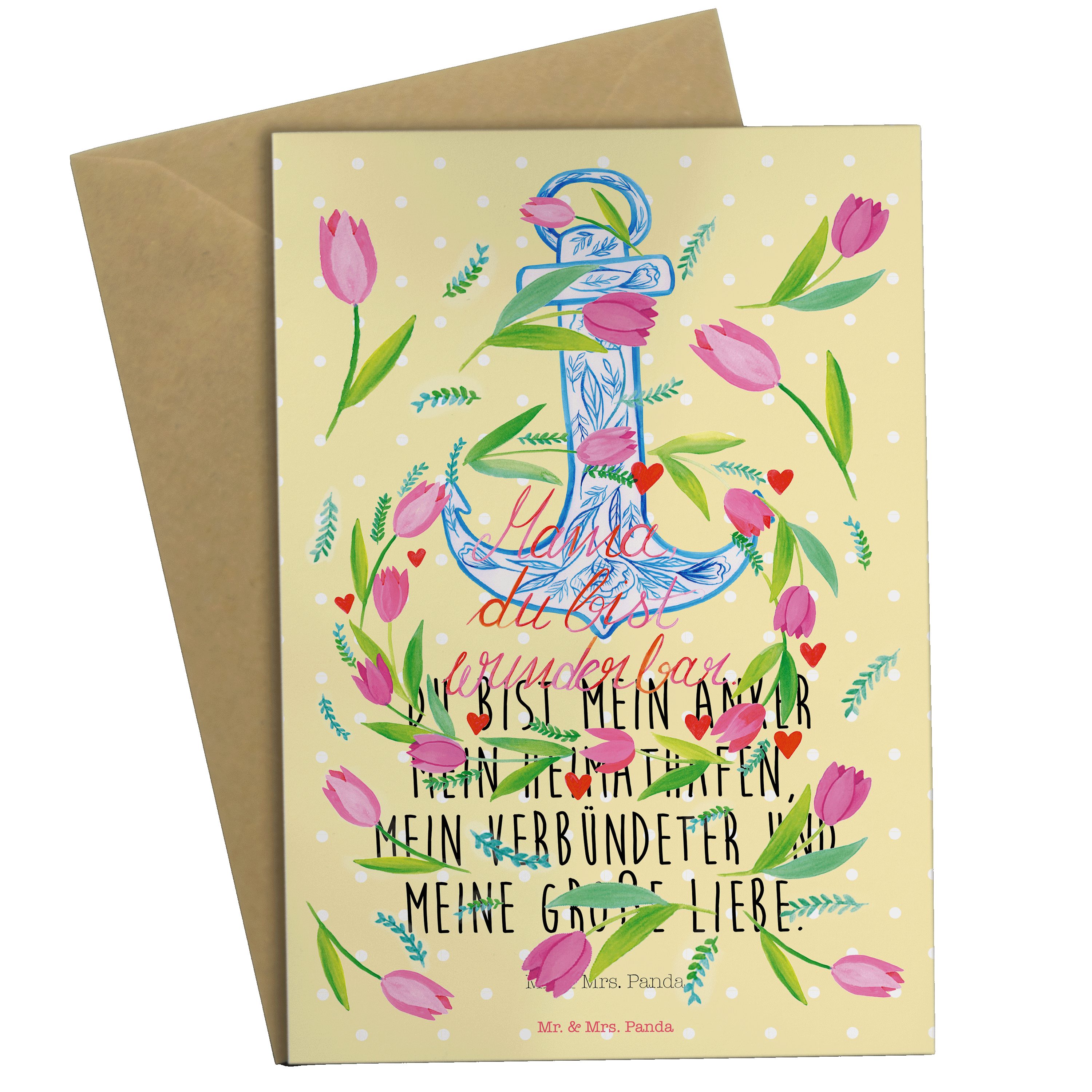 Mr. & Mrs. Panda Grußkarte Mama Tulpen - Geschenk, Frühlings Deko, Blumen Deko, Hochzeitskarte