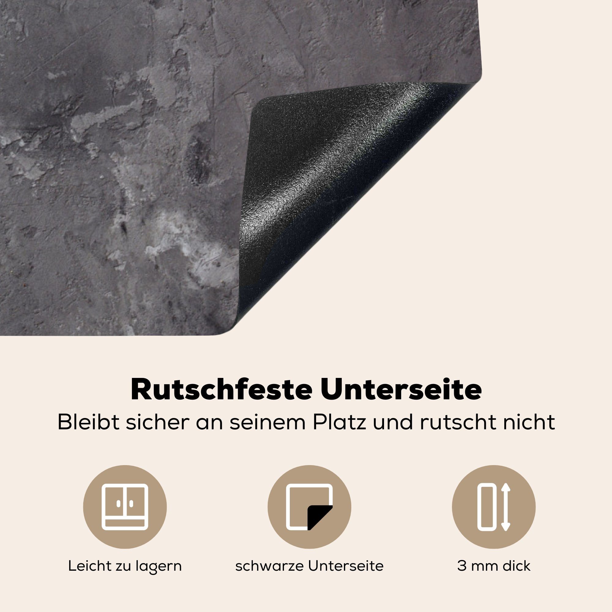 - - küche 83x51 MuchoWow Arbeitsplatte - für Zement, Induktionsschutz tlg), Ceranfeldabdeckung, - Grau Vinyl, (1 Kochfeldzubehör Beton Herdblende-/Abdeckplatte cm,