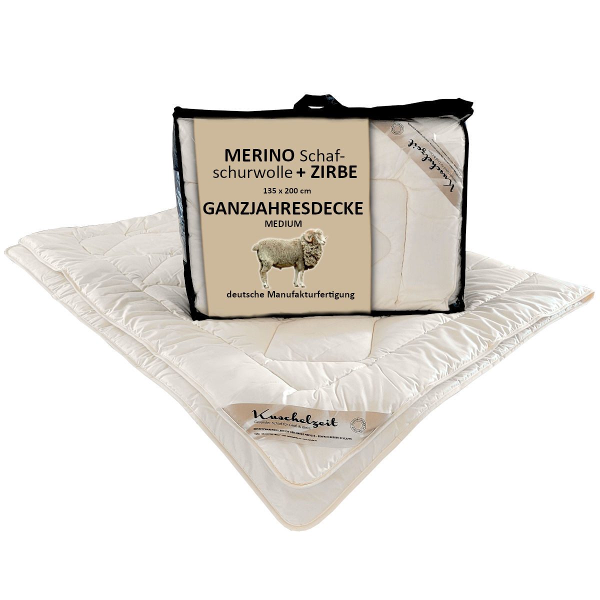 Meivita Naturhaarbettdecke Merino Schafschurwolle Zirbe Ganzjahresdecke, Füllung: 100% Wolle (mit Zirbespänen), Bezug: 100% Baumwolle, Bettdecke Hergestellt in Deutschland