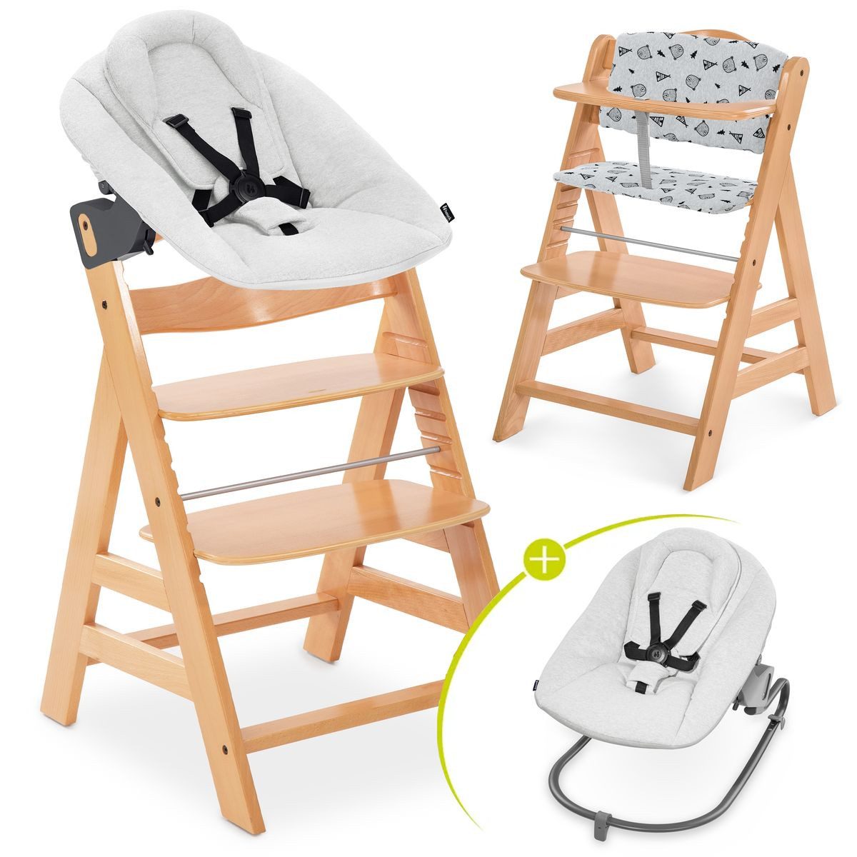 Hochstuhl Alpha Plus Natur Newborn Set Light Grey