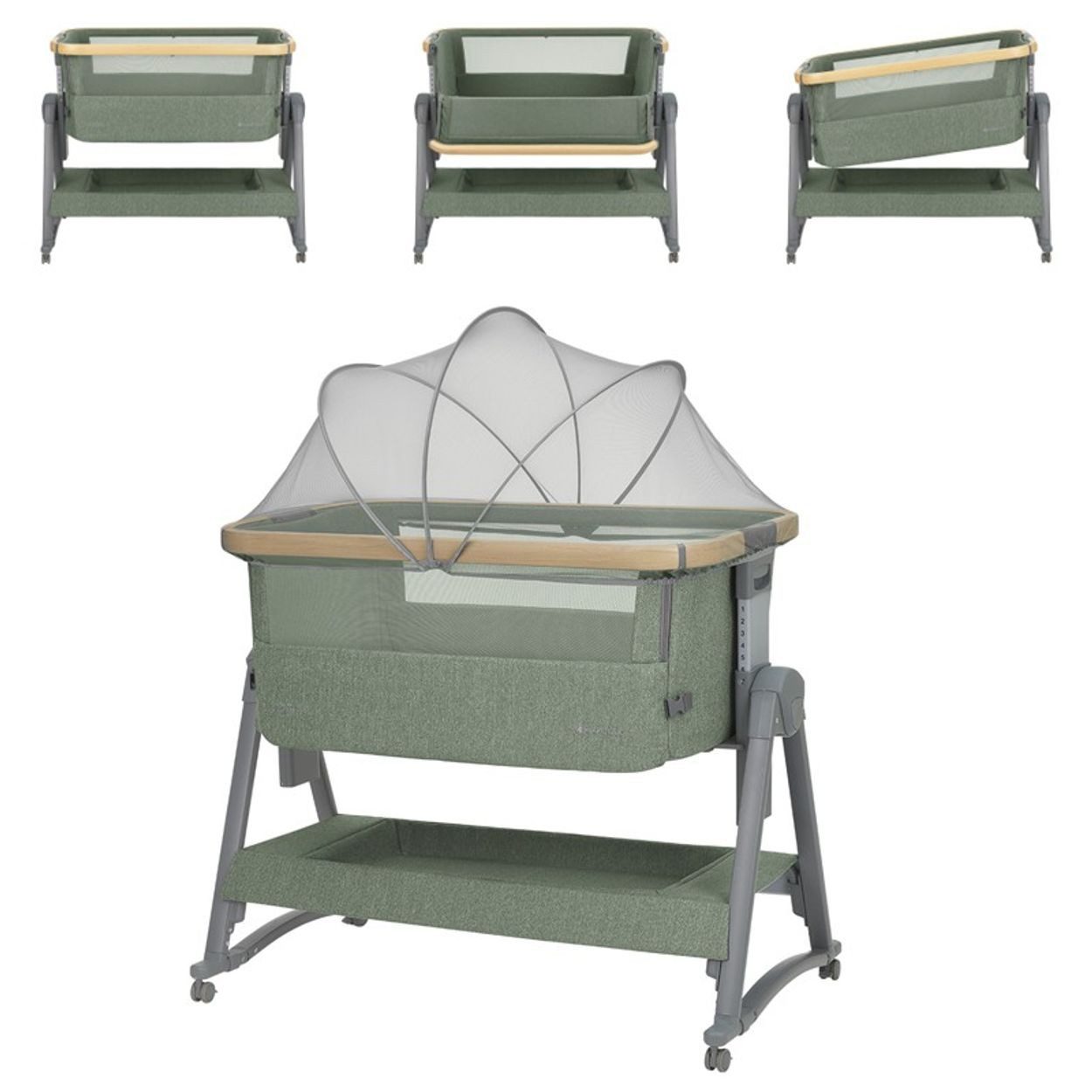 Kikkaboo Komplettbett Beistellbett Nanna 2 Matratze, Schaukelstäbe Moskitonetz Räder Korb
