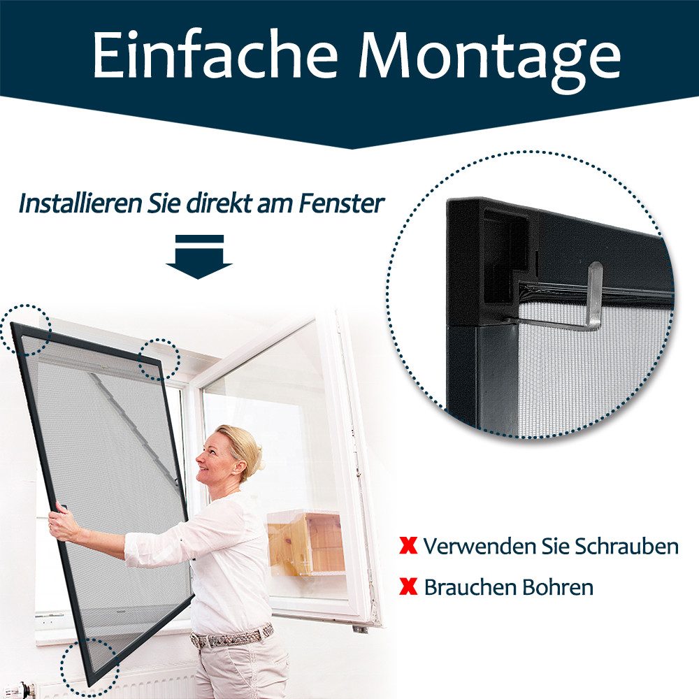 FIVMEN Insektenschutz-Fensterrahmen Fliegengitter für Fenster, ohne Bohren und Schrauben mit Alu Rahmen, für Büro Schlafzimmer Küche