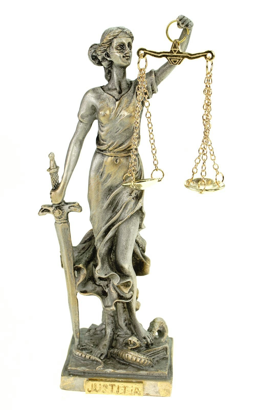 Kremers Schatzkiste Dekofigur Alabaster Justitia Göttin Figur 17 cm Skulptur Themis BGB Recht Gerechtigkeit silber