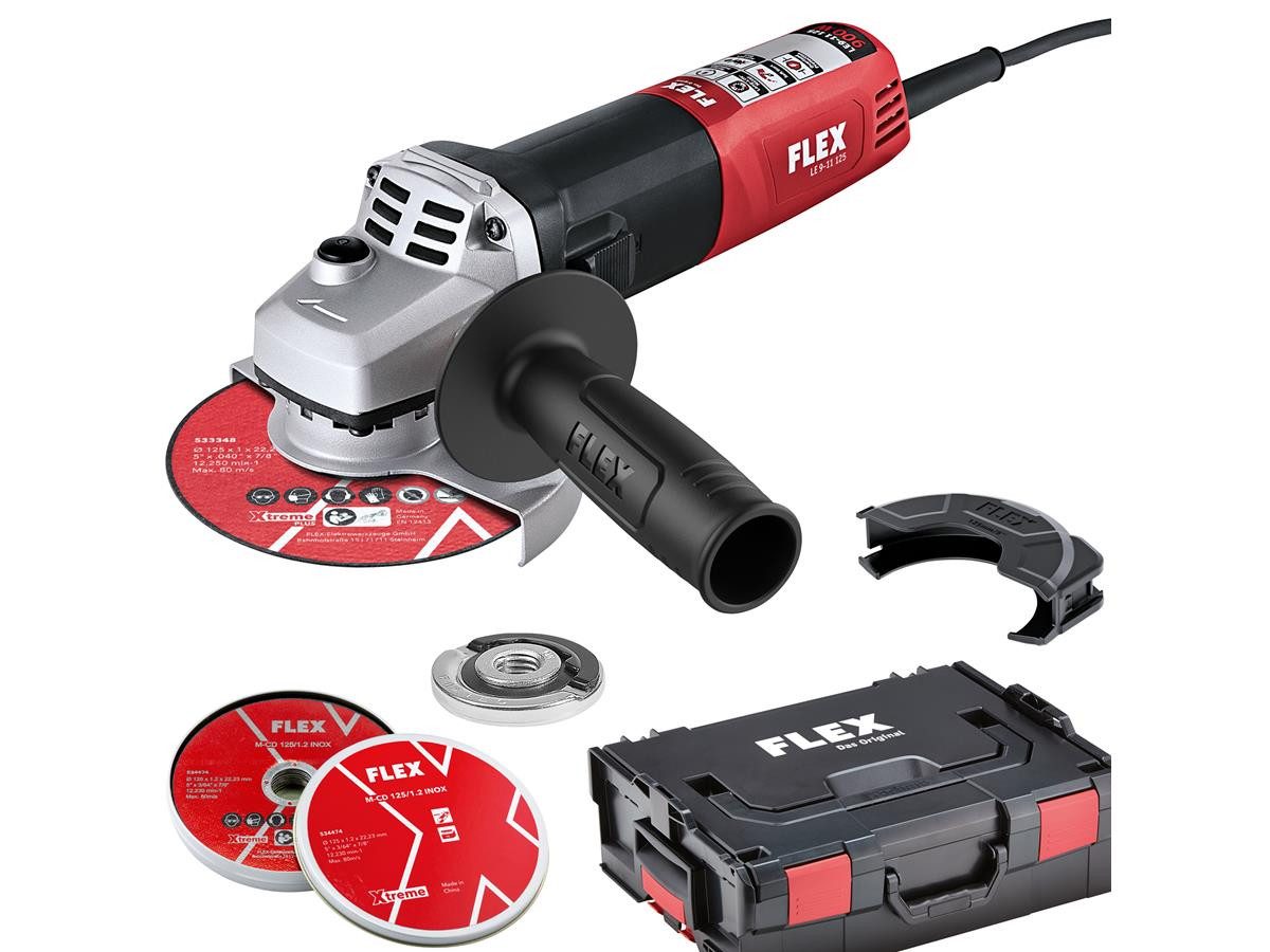 Flex Winkelschleifer LE 9-11 125 230/CEE, max. 11500 U/min, (inkl. L-BOXX, FicTec Mutter, 10 Trennscheiben)