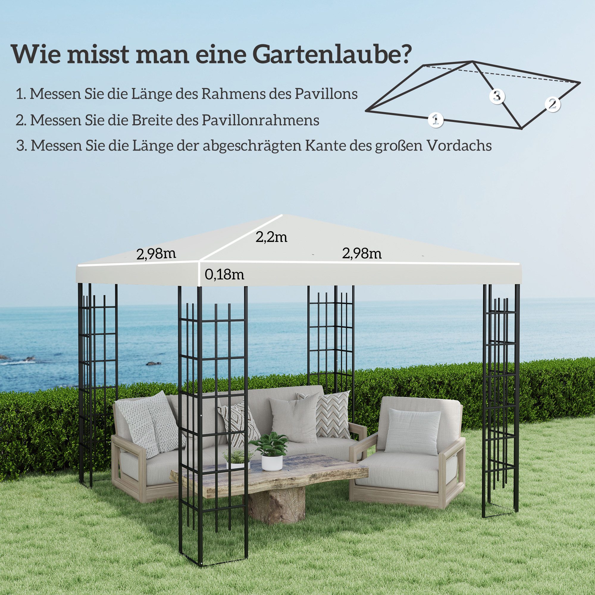 Outsunny Pavillon-Ersatzdach für Pavillon 3 x 3 m, wasserdicht, 370 g/m², 298.0 x 298.0 cm (Regenschutz Ersatzbezug, Ersatzdach Schutzhaube), aus Oxford-Stoff, 370 g,m², Hellgrau