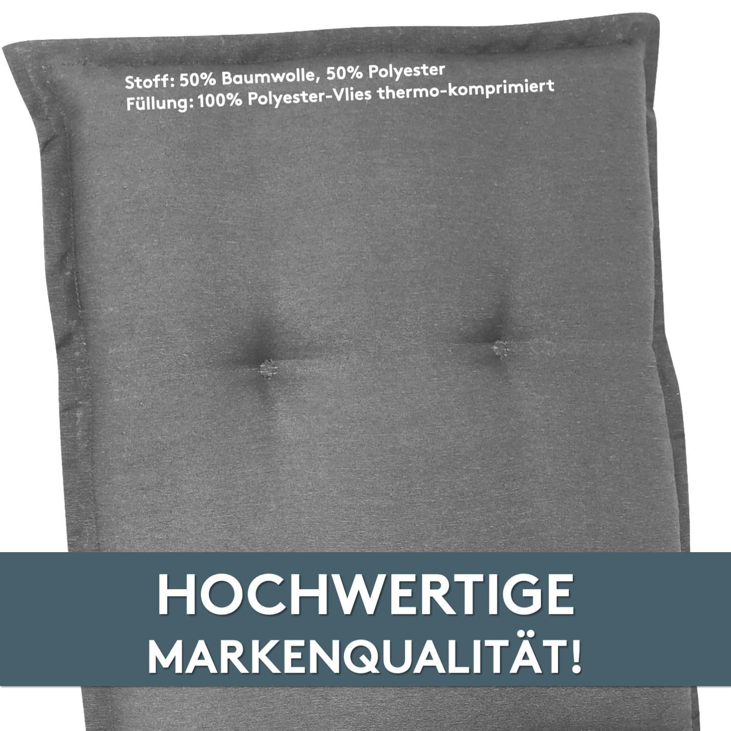LILENO HOME Polsterauflage Niedriglehner, bequeme Sitzauflage für Gartenstühle, Stuhlkissen, (2 St., 2er Set), Gartenstuhl Auflage in Uni Mittelgrau, Sitzpolste – Bild 5 von 5