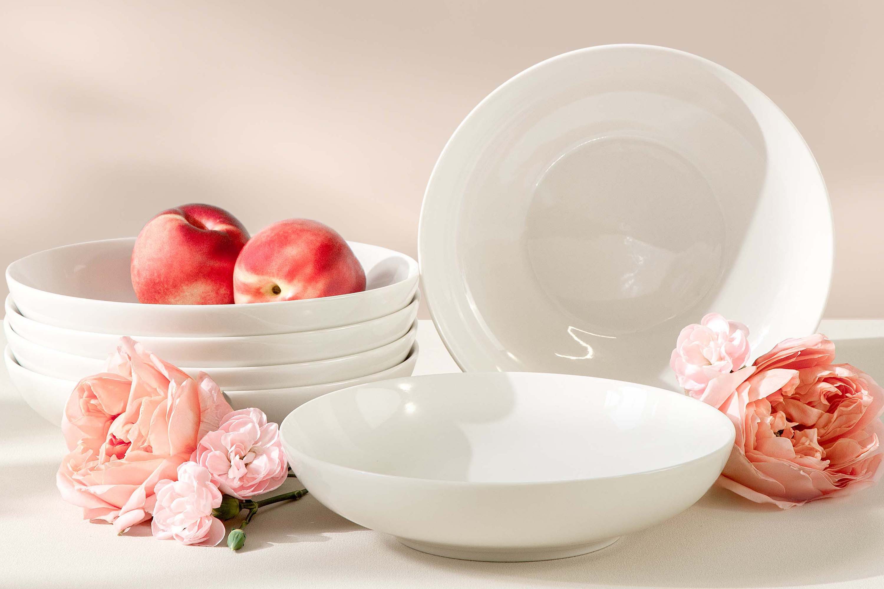 KONSIMO® Tafelservice AD BELLA Teller-Set, 6x Suppenteller, ecrufarben, Hartporzellan (6-tlg), 6 Personen, Porzellan, spülmaschinengeeignet, mikrowellengeeignet, zeitloses Design