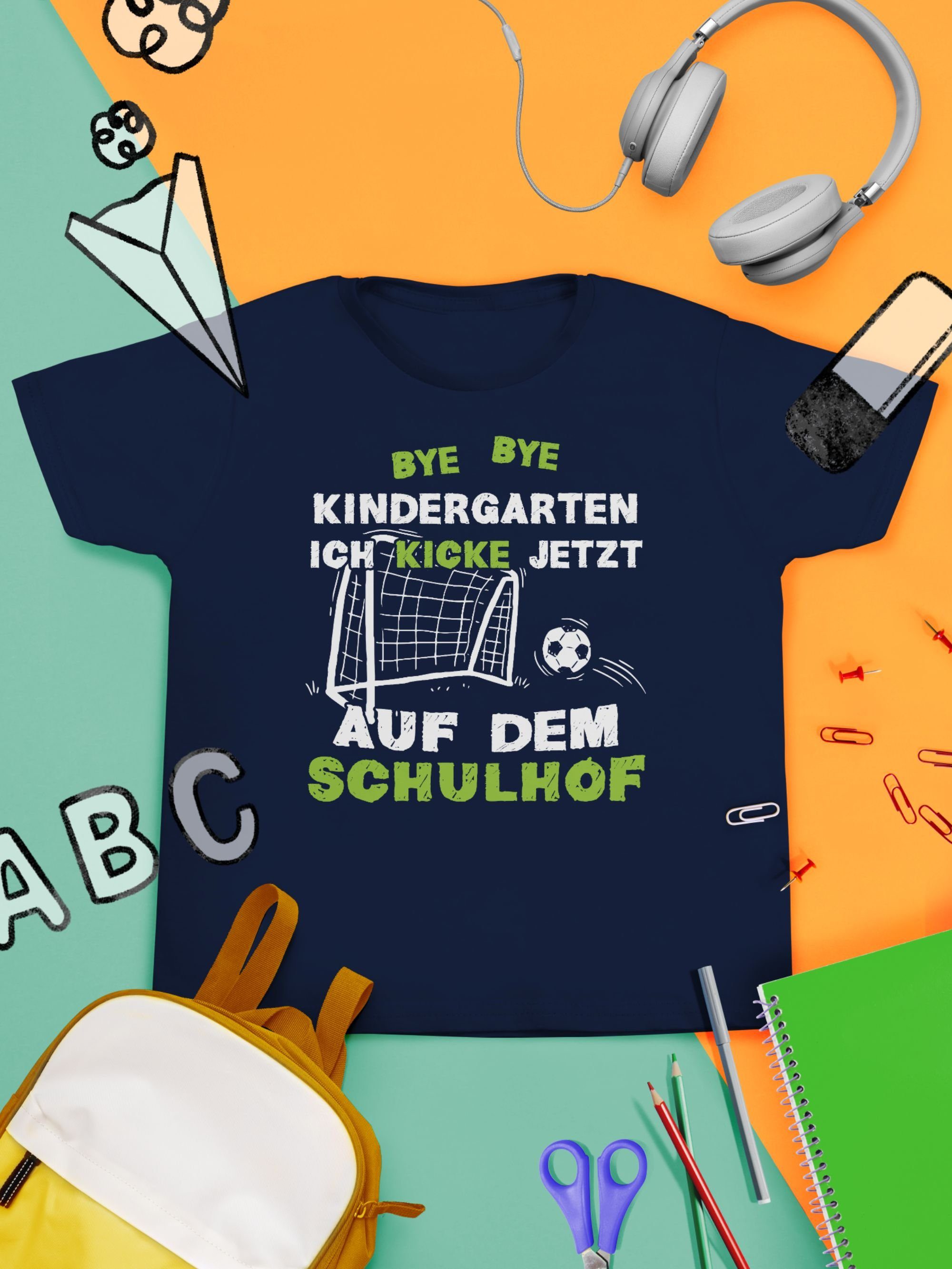 Kindergarten T-Shirt Bye Blau Kicke Einschulung Navy Shirtracer 1 Geschenke Schulhof Junge - Schulanfang Bye