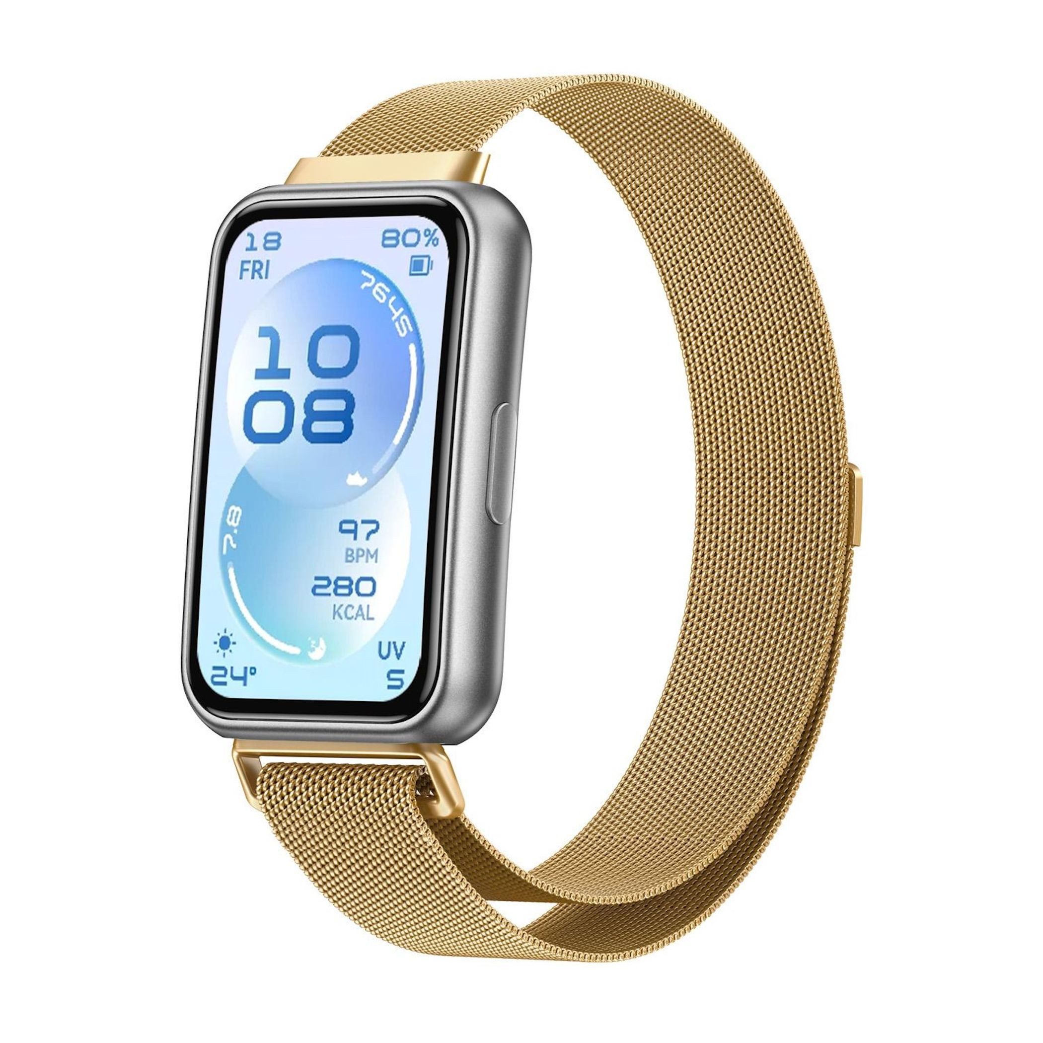 Wigento Smartwatch-Armband Edelstahl für Huawei Band 11 / 11 Pro / 10 Milan Magnet Band Gold, Milanese Edelstahlarmband mit Magnetverschluss
