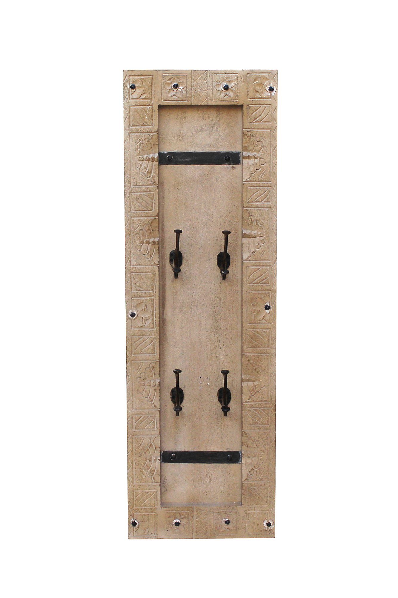 SIT Garderoben-Set, (Set, 3-St., Dielen-Set), Front mit aufwändigen Schnitzereien, Ringgriffe & Beschläge aus Metall
