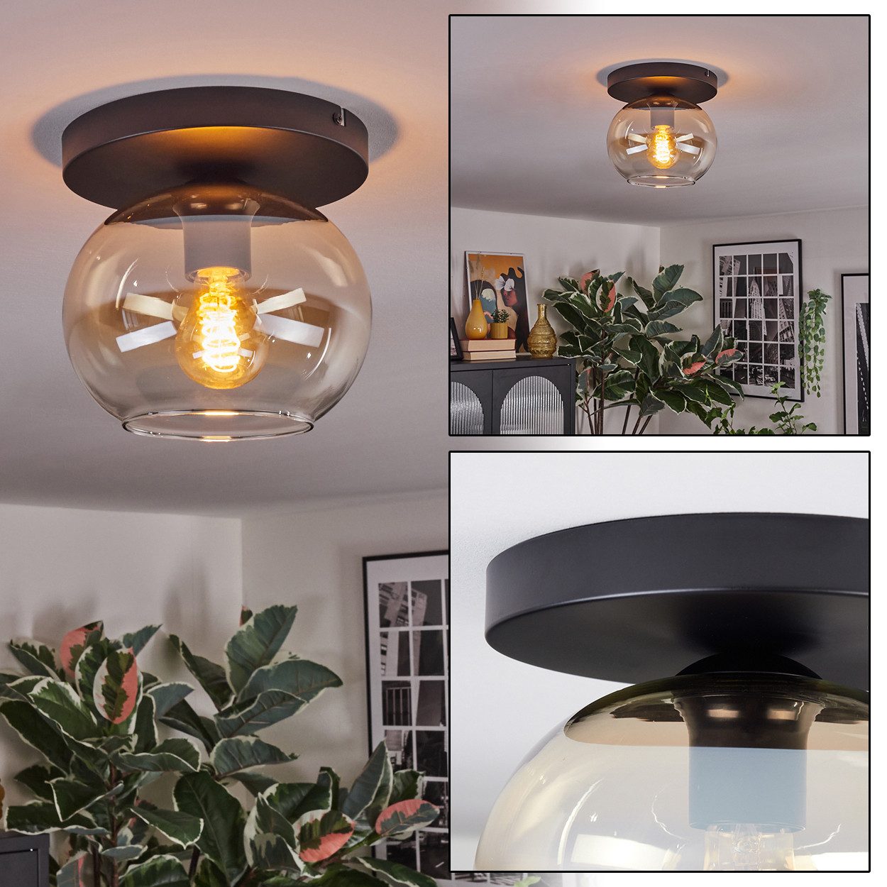 hofstein Deckenleuchte 1-flammige Deckenlampe aus Metall/Glas günstig online kaufen