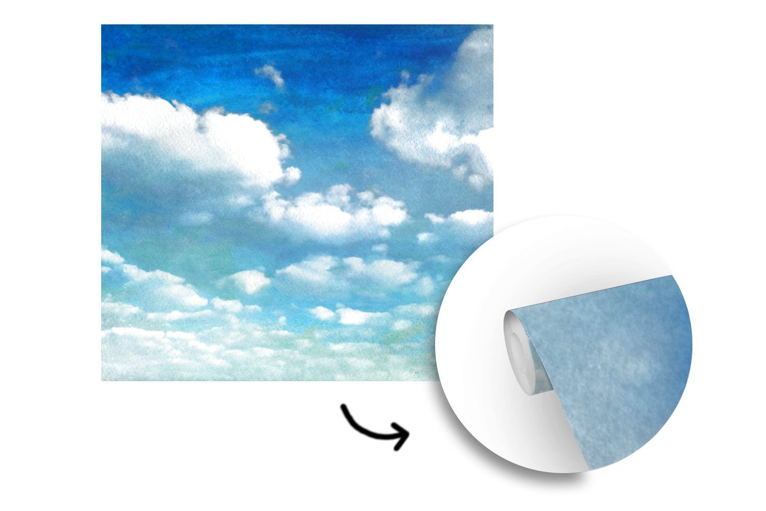 Fototapete (5 bedruckt, - Aquarell Matt, oder Wolken Schlafzimmer, Tapete MuchoWow für - Vinyl St), Wandtapete Wohnzimmer Sommer,