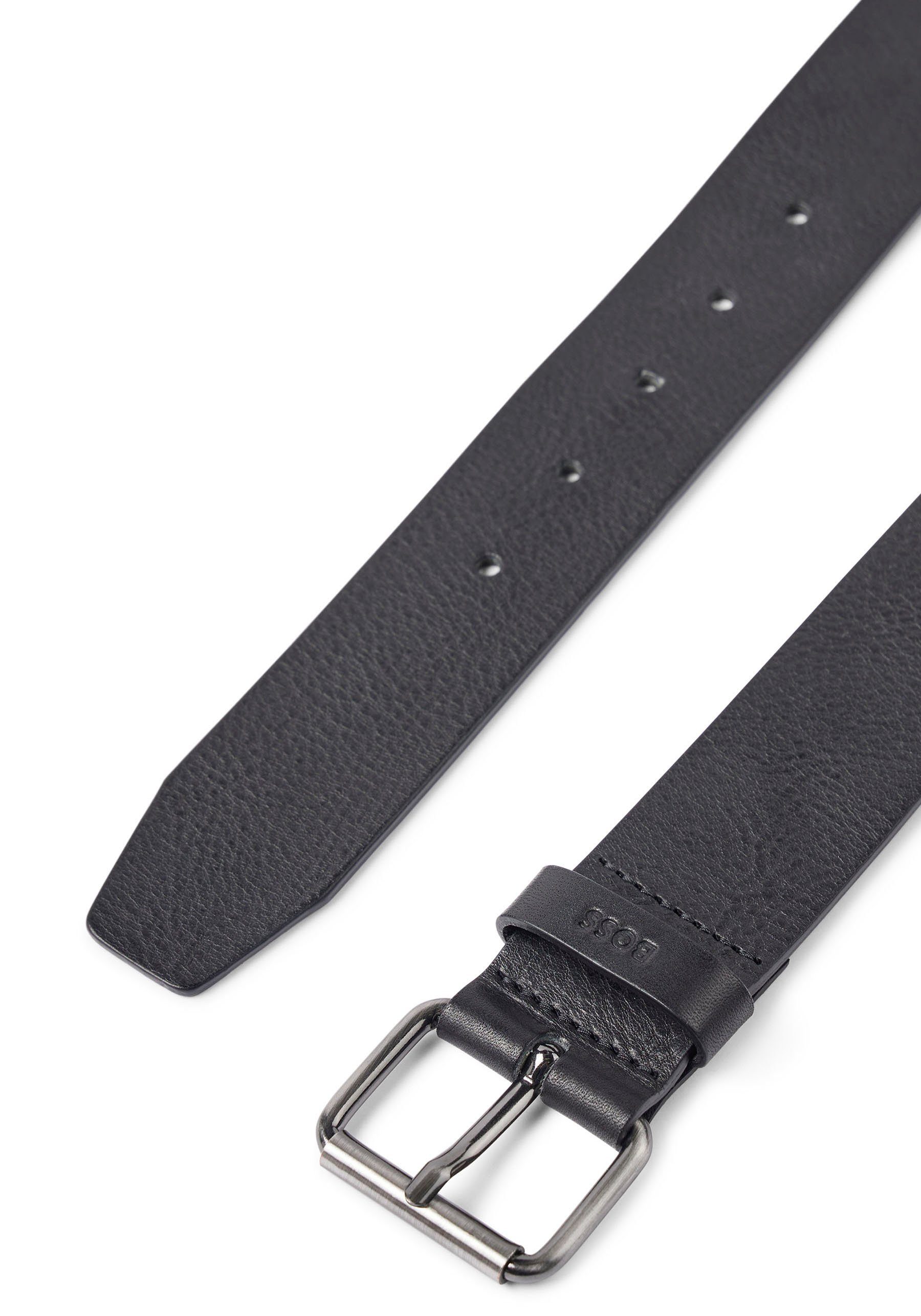 BOSS Ledergürtel mit und auf Metallschnalle der Schlaufe schwarz BOSS-Logogravur