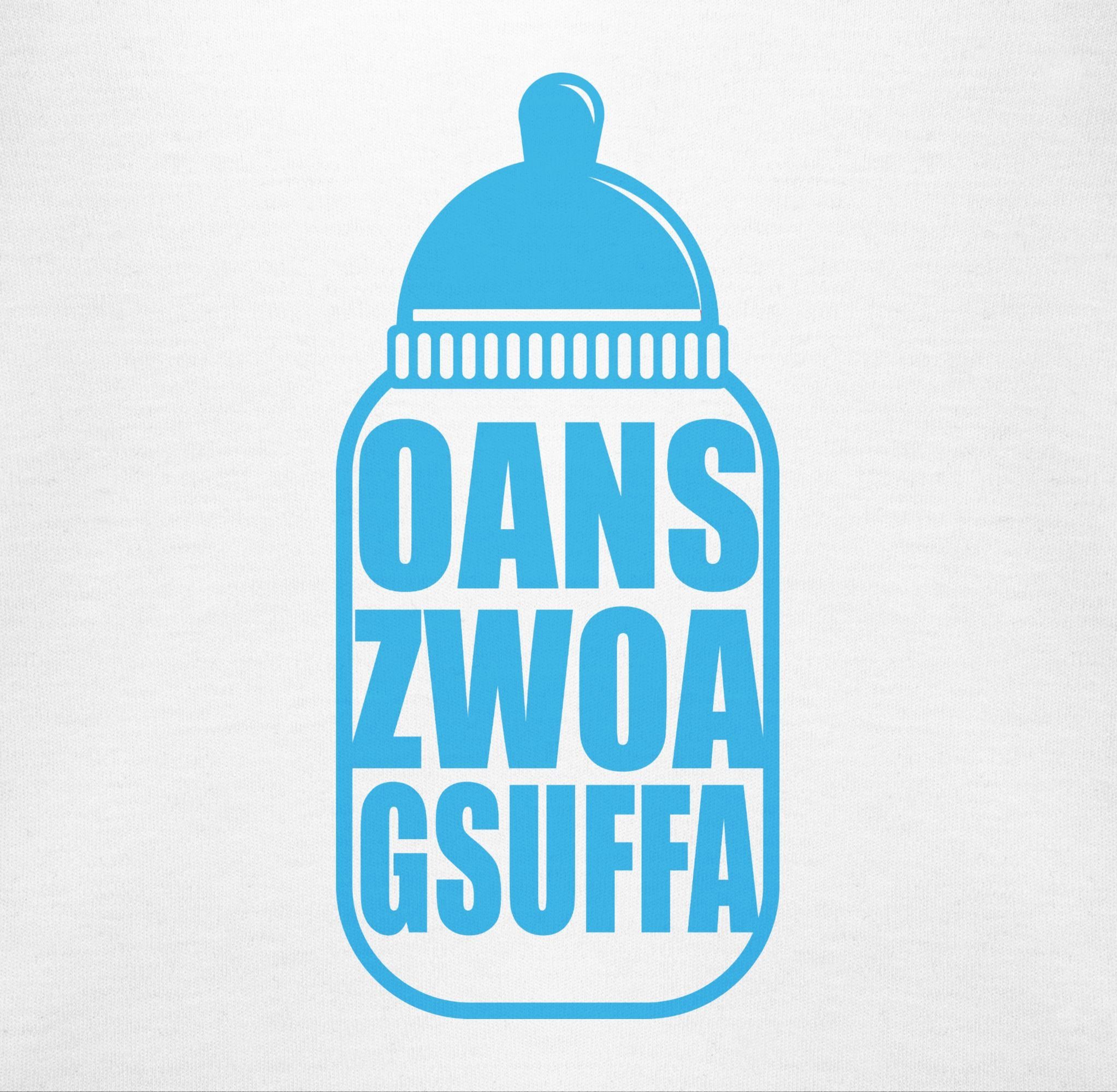 Shirtracer Oans Gsuffa Zwoa Weiß blau Mode Outfit für 2 Shirtbody Oktoberfest Babyflasche Baby