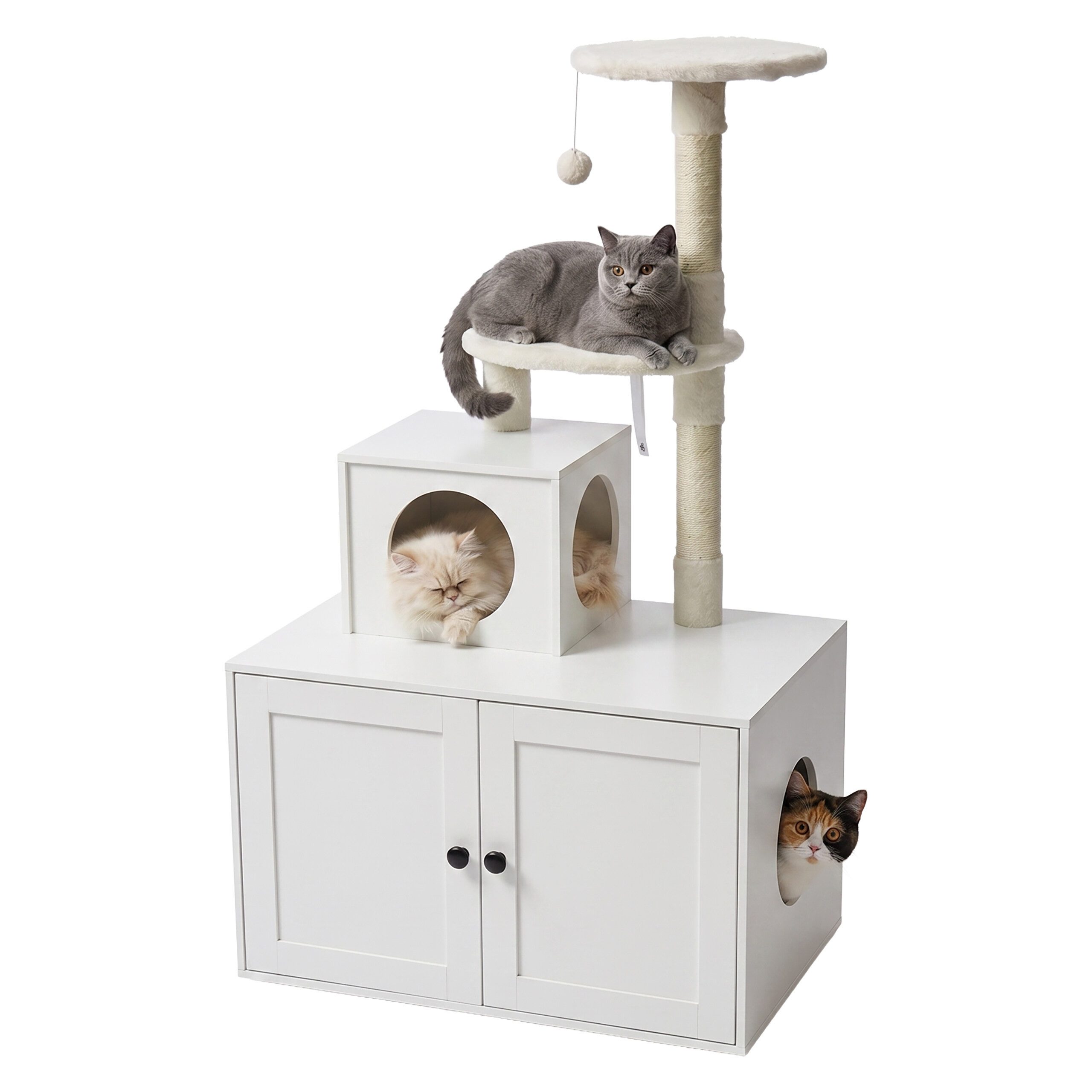 relaxdays Kratzbaum mit Katzenklo-Schrank, weiß