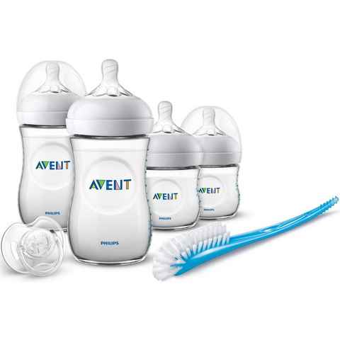 Philips AVENT Babyflasche Starterset für Neugeborene SCD301/01, 4 Flaschen, Schnuller und Bürste