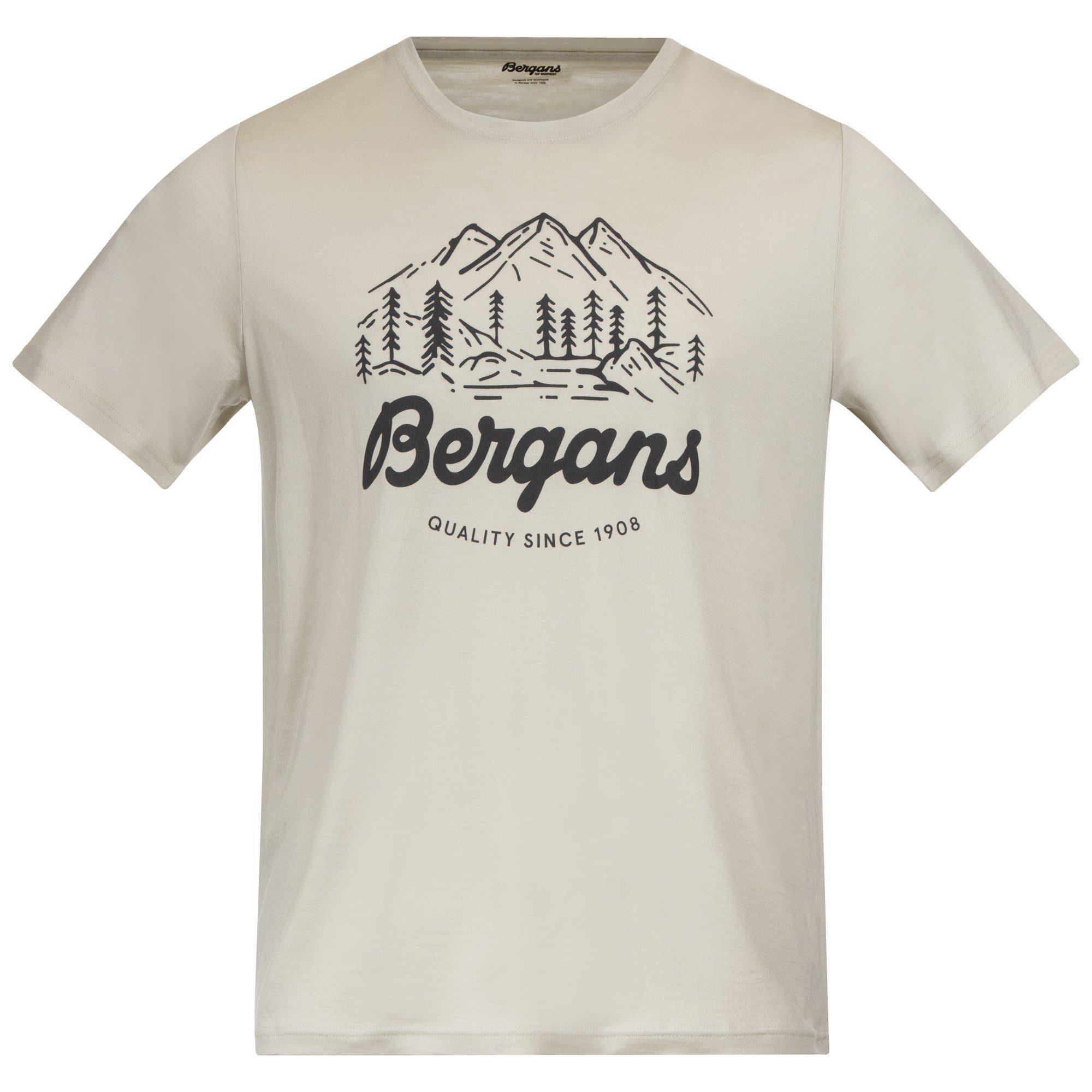 Bergans T-Shirt Bergans Graphic Wool M Tee Herren Kurzarm-Shirt Chalk Sand - Solid Grey