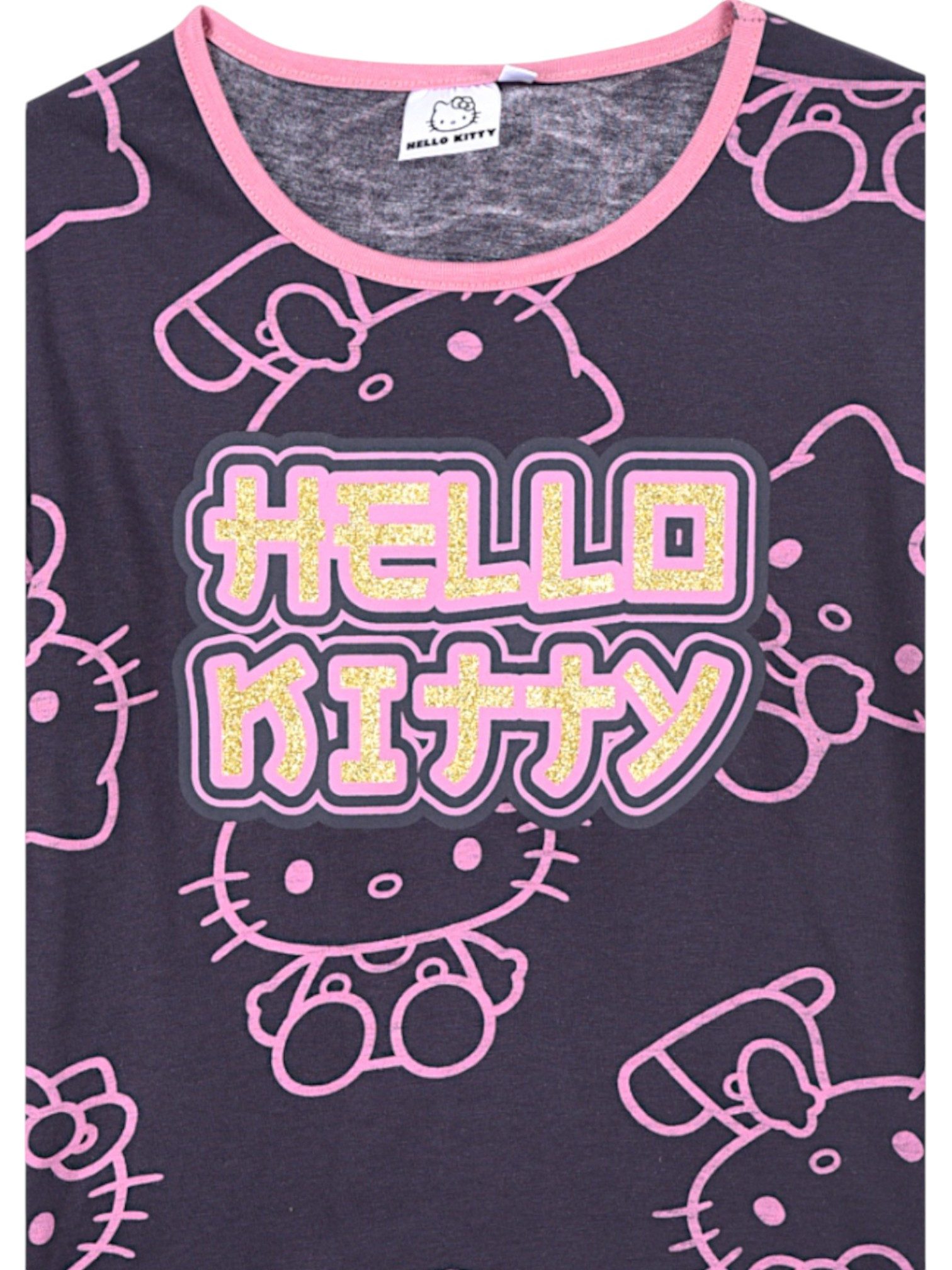 Hello Kitty Langarmshirt mit Glitzer Mädchen Shirt aus Baumwolle Gr. 104 - 152 cm