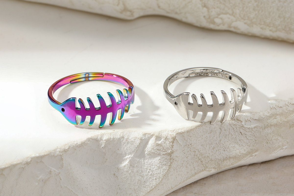 Ring Eyecatcher Fishbone Silber Ring, Fingerring verschiedene Größenverstallbar Statement Fischkräten Farben, Fischkräten, One Size