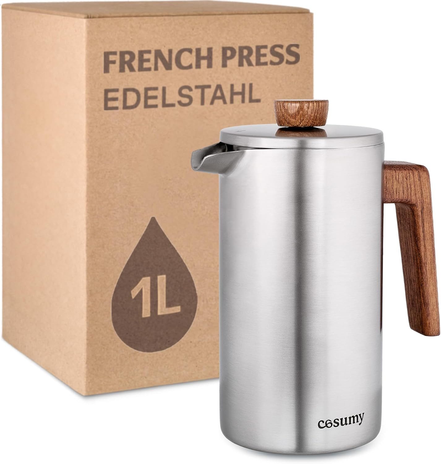Cosumy French Press Kanne, Edelstahlfilter, Ersatzfiltern