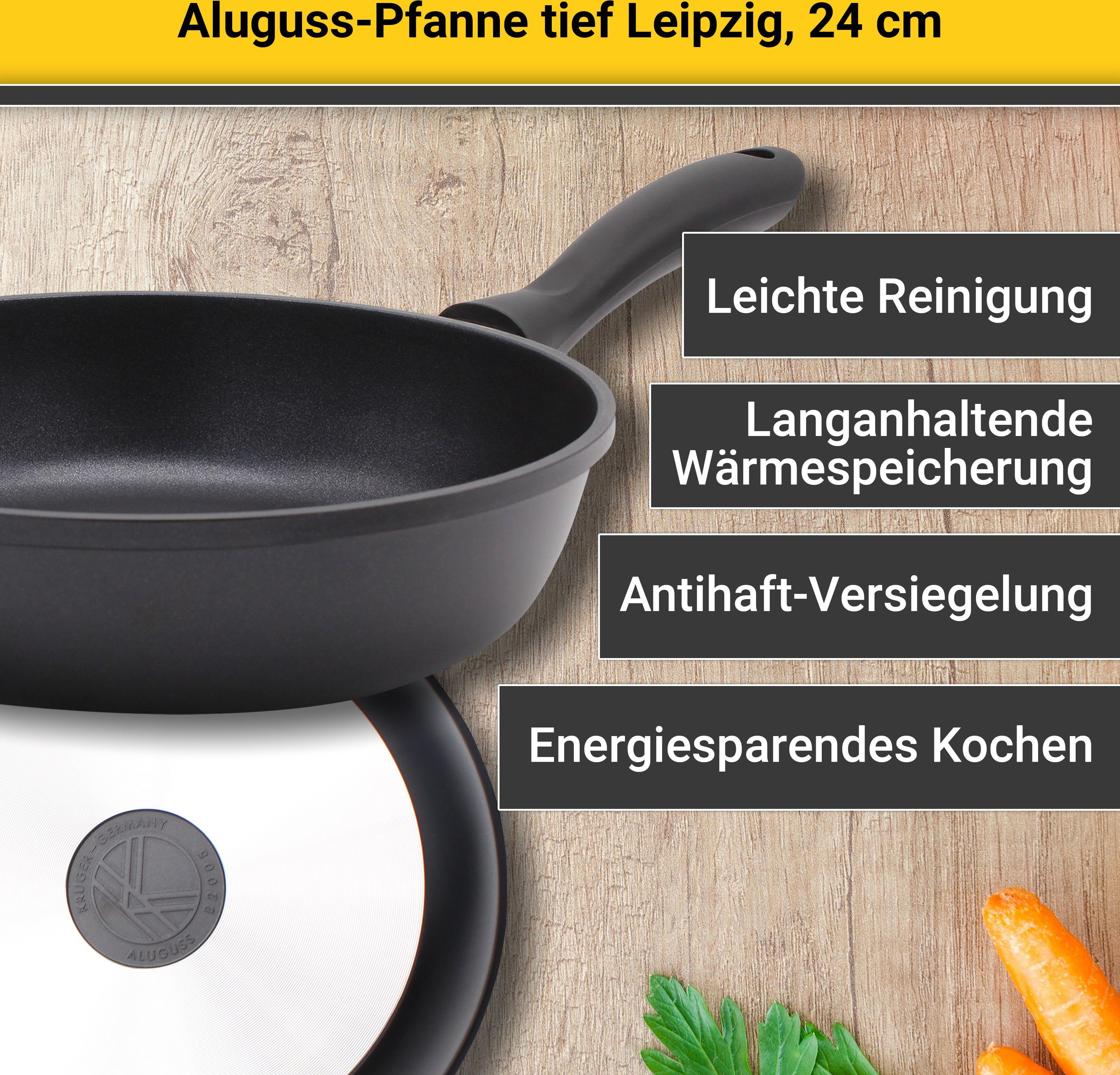 Krüger Bratpfanne Aluguss Pfanne tief LEIPZIG, Aluminiumguss (1-tlg), hochwertige Antihaft-Versiegelung, tiefe Ausführung