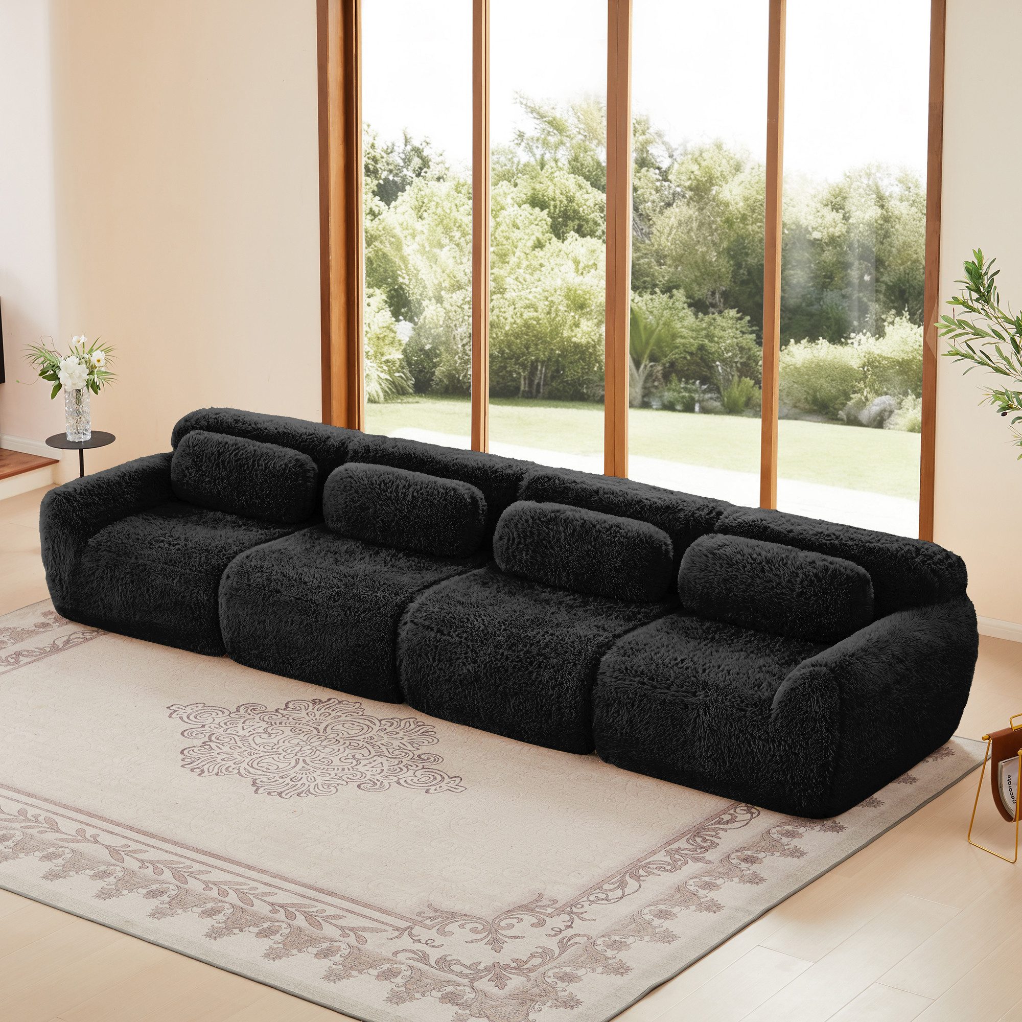 Leawin Sofa 4-Sitzer Sofa Plüsch, modular, Cloud Sofa, montagefrei, Weiches Premium-Plüschsofa mit ergonomischem Cloud-Komfort