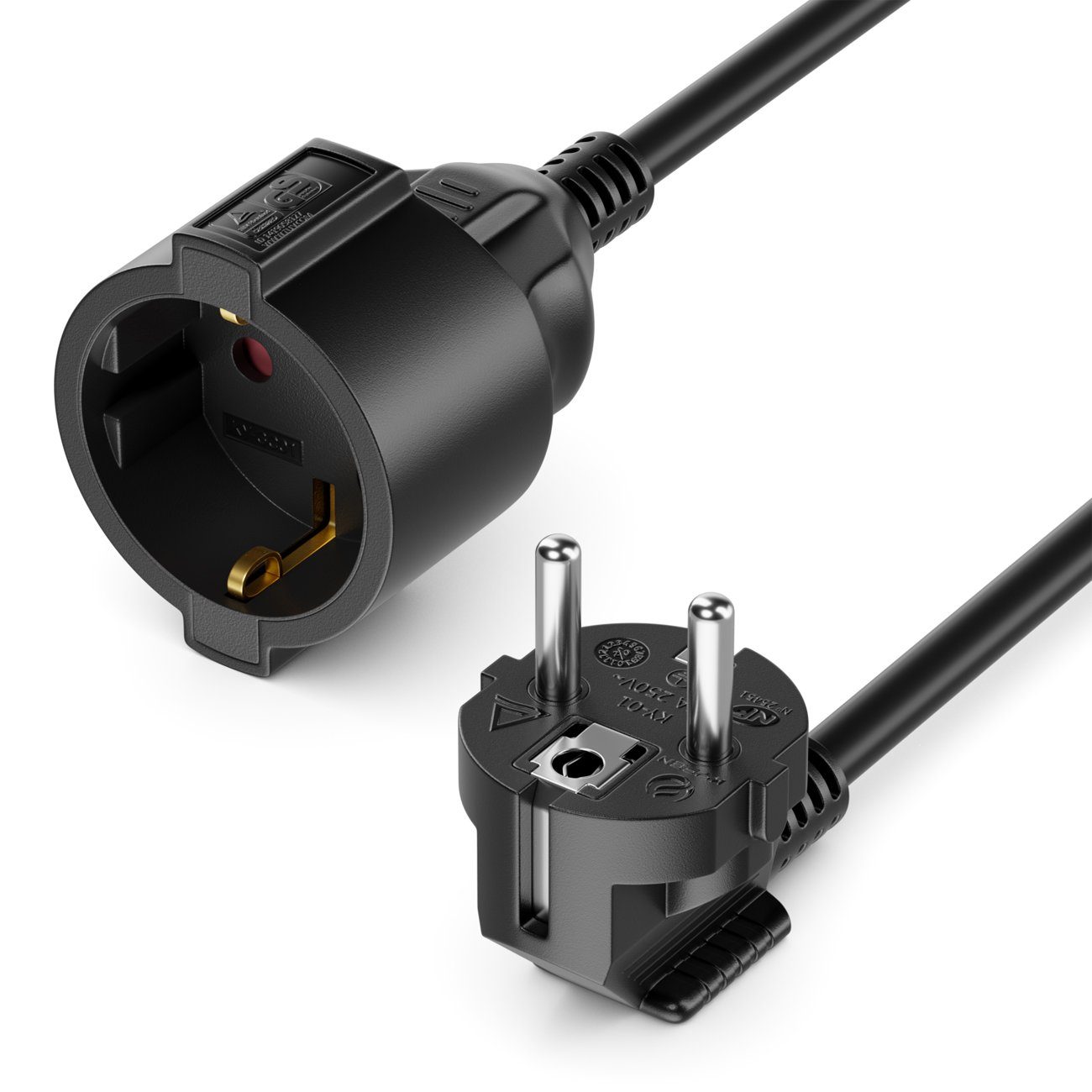 deleyCON deleyCON 2m Verlängerungskabel Schutzkontakt Stecker (CEE 7/4) 90° zu Stromkabel