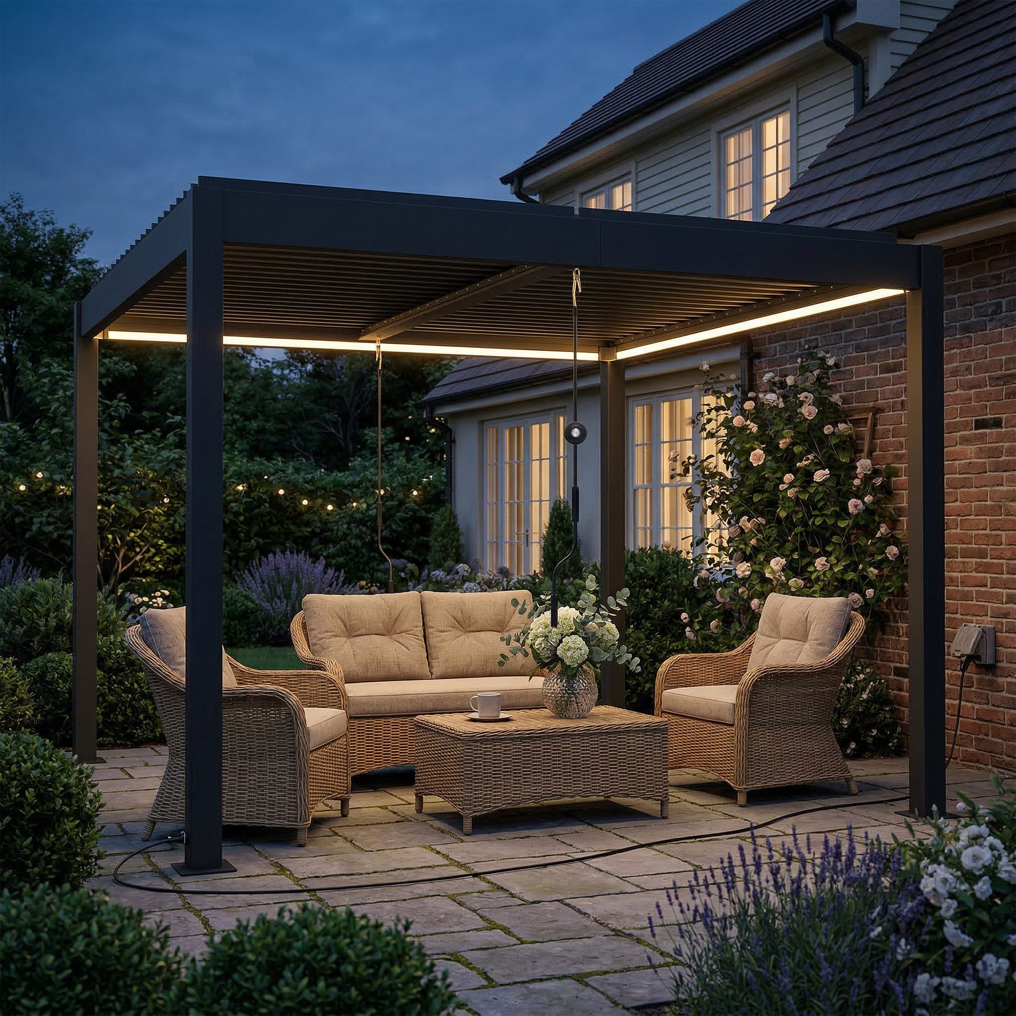 Pergola mit LED-Beleuchtung, Fernbedienung, verstellbar Lamellendach