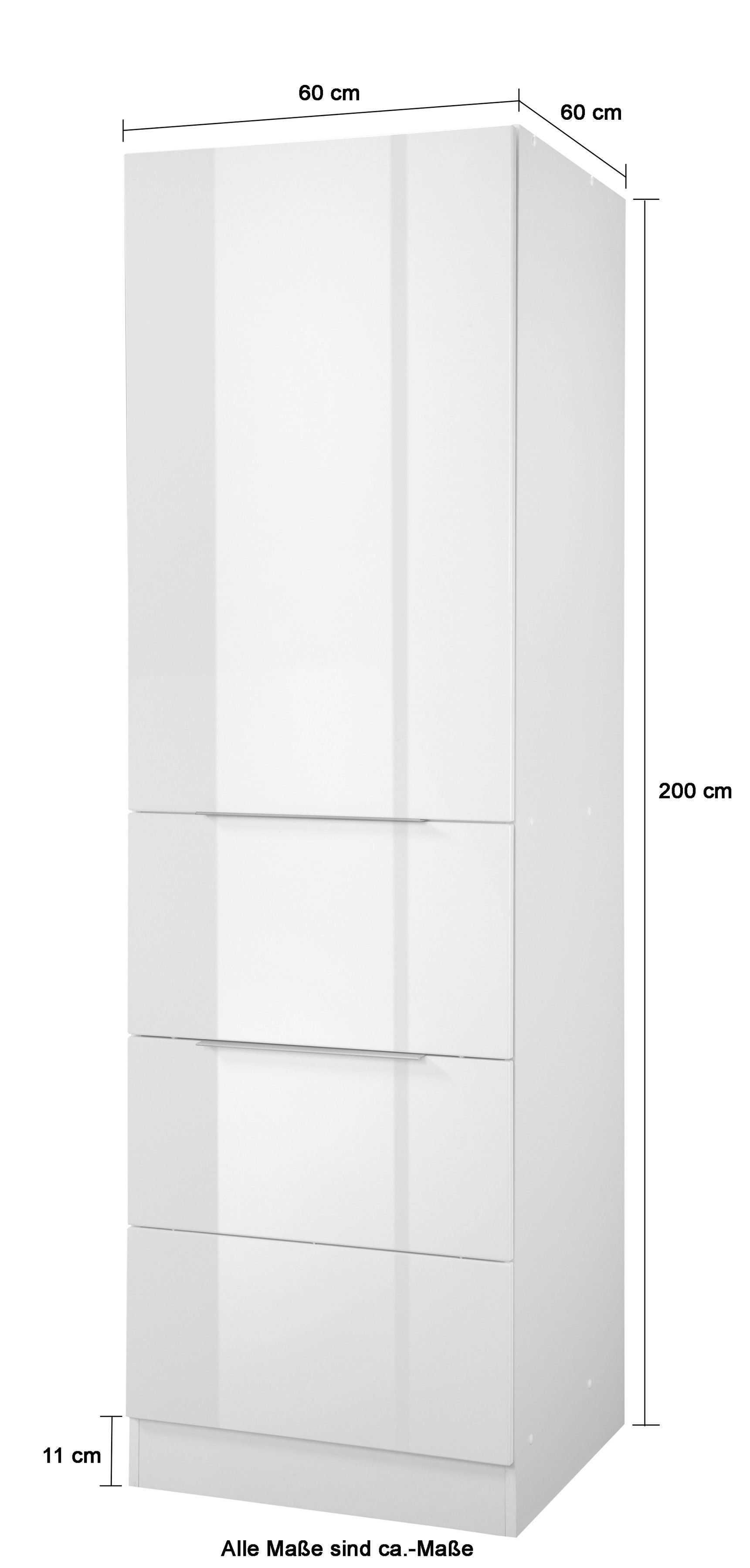 HELD MÖBEL Seitenschrank Brindisi 200 Stauraum 60 Hochglanz/wotaneichefarbe cm cm weiß hoch, breit, viel